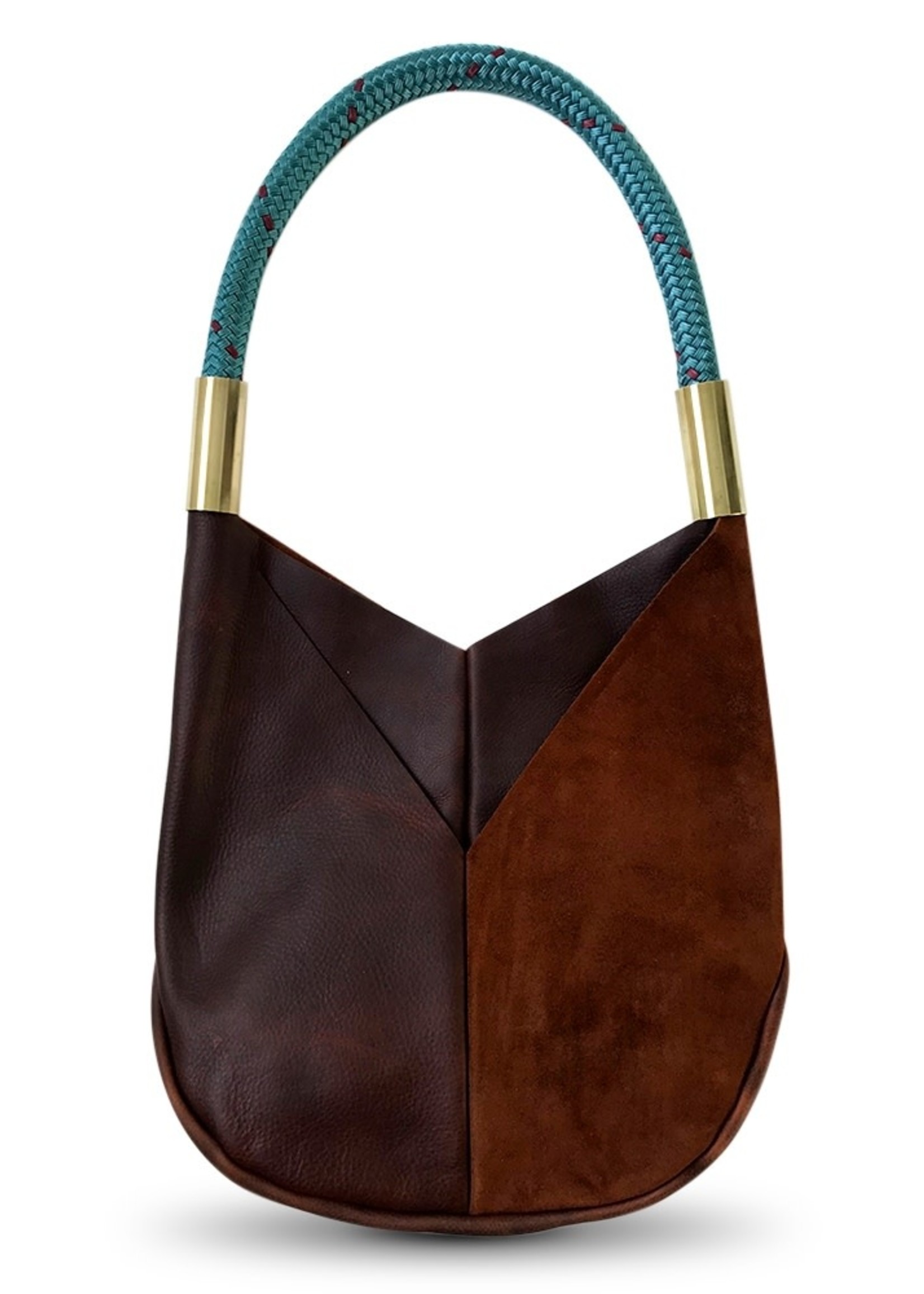 Wildwood Oyster Co. Brown Leather Tote with Teal Handle