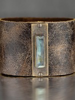 KBD Studio 2" Leather Cuff W/Labradorite - Weathered Brown