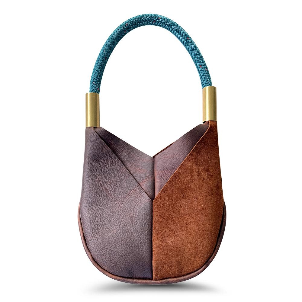 Small Brown Leather Tote with Rope Handle - Fika Boutique
