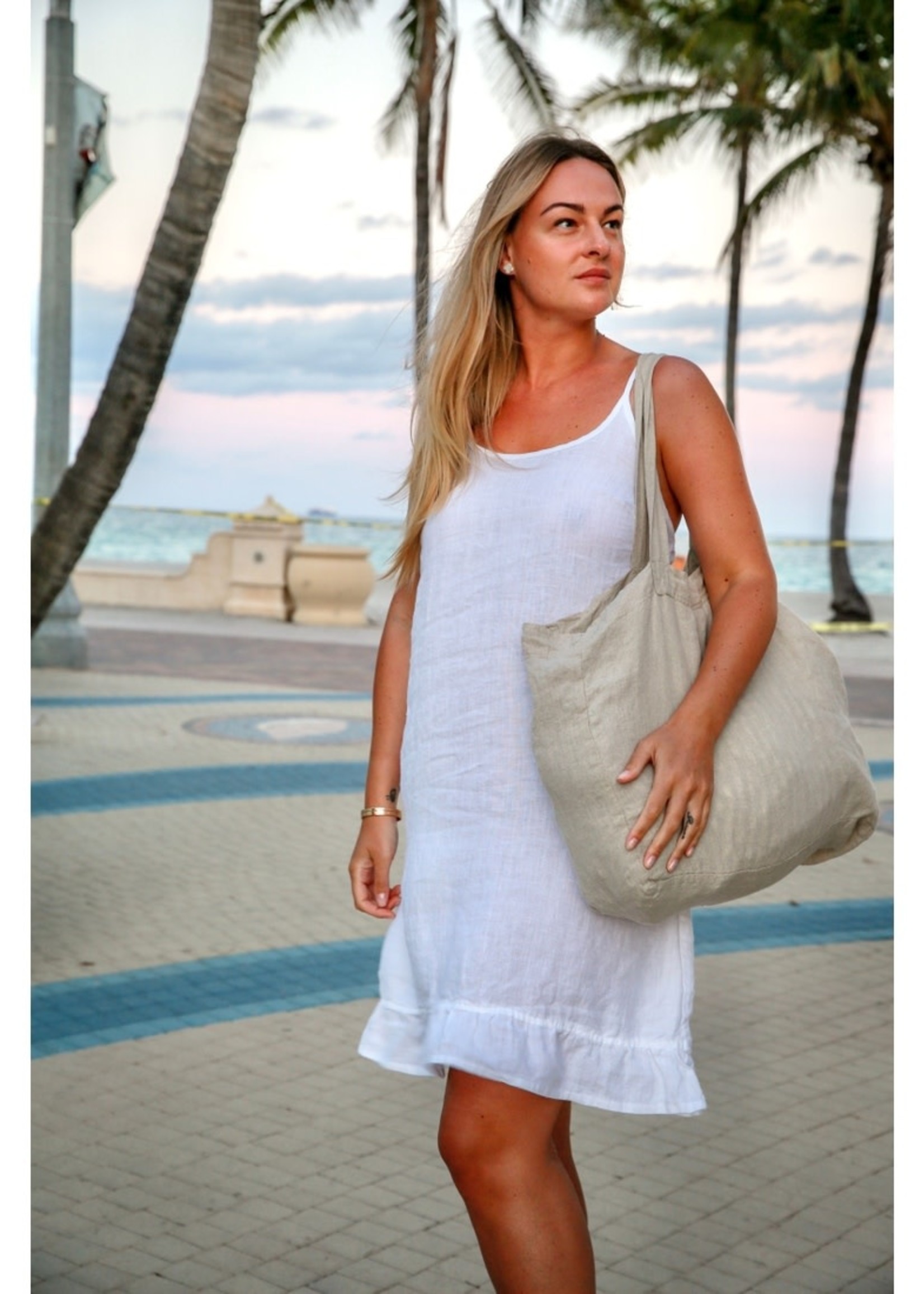 Womens Linen Slip Dress White