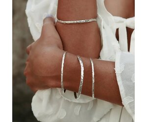 Sterling Silver Hammered Wave Bangle - Fika Boutique