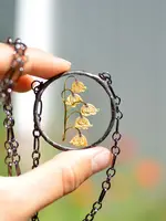 Eight Acorns Floral Preservation Lilly of the Valley Necklace, Pressed Flower Glass Terrarium