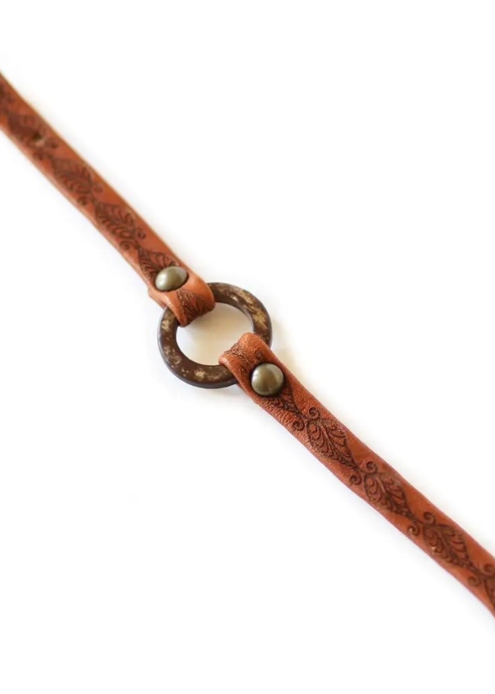 Giving Bracelets Circle Of Love Leather Bracelet - Leaf Print - Antique Brass