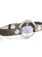 Giving Bracelets Be the Light Leather Bracelet - Silver - Blue Lace Agate Metallic Pewter