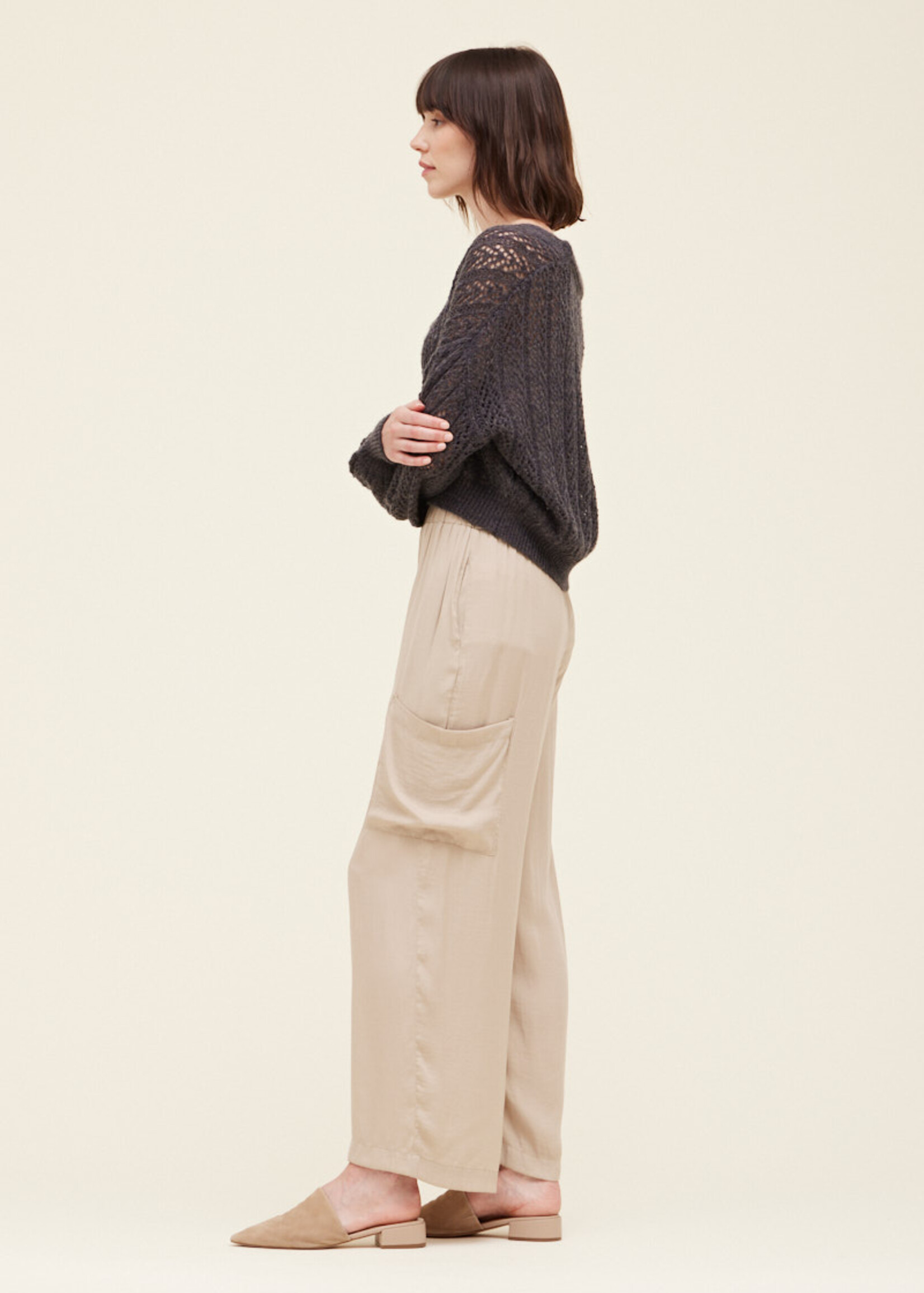 Grade & Gather Pointelle Cropped Cardigan Coal