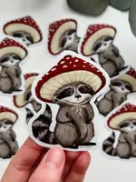 Fox & Fables Raccoon Mushroom Cap Sticker
