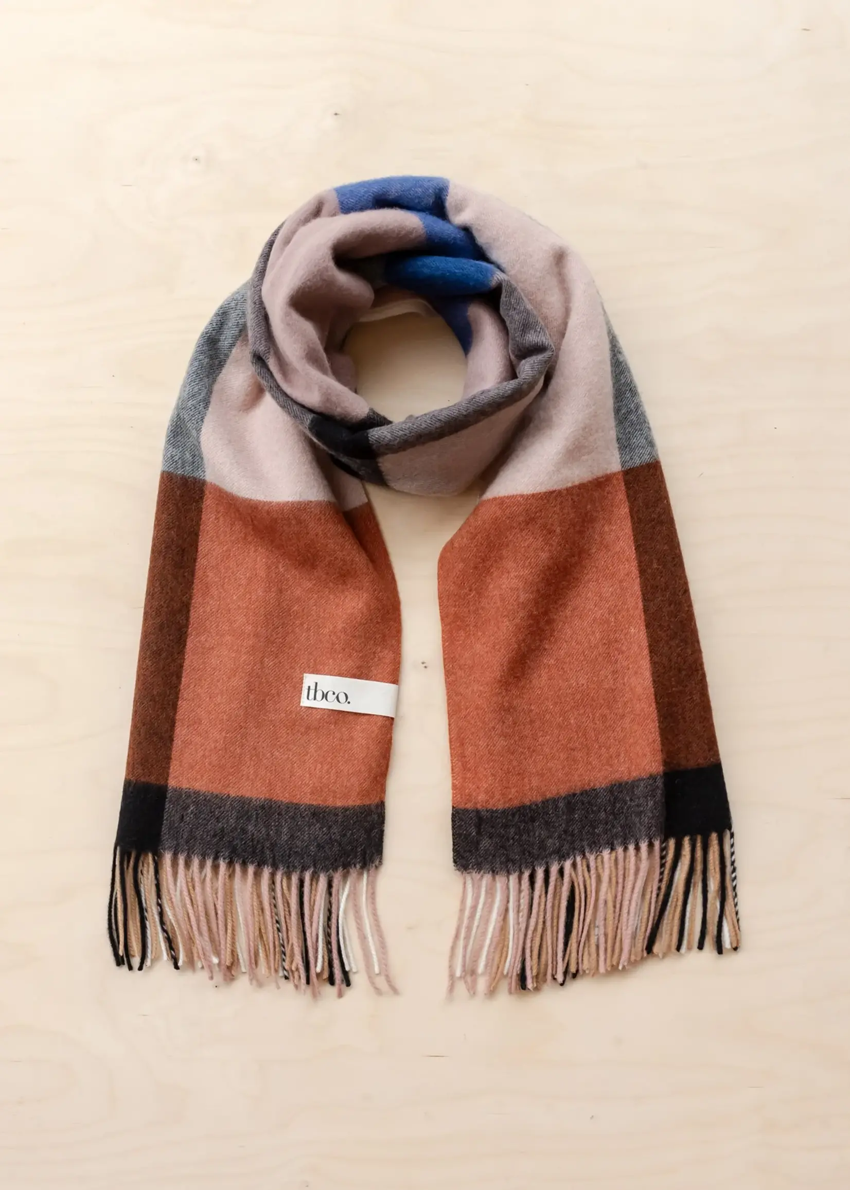 The Tartan Blanket Co. Camel Modern Check Lambswool Blanket Scarf