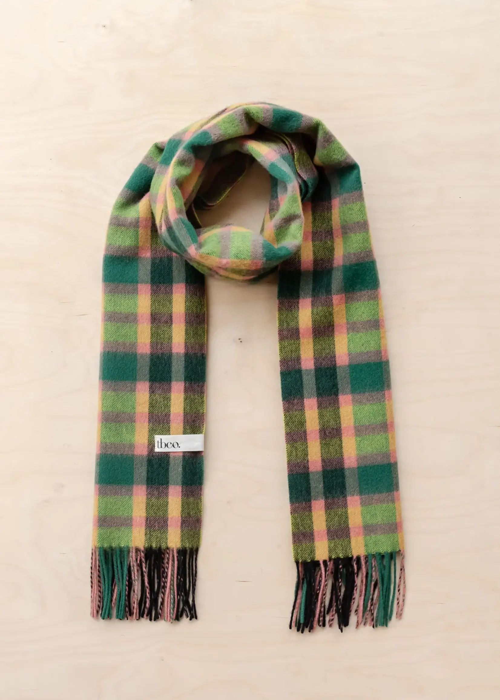 The Tartan Blanket Co. Lime Multi-Check Oversized Lambswool Scarf