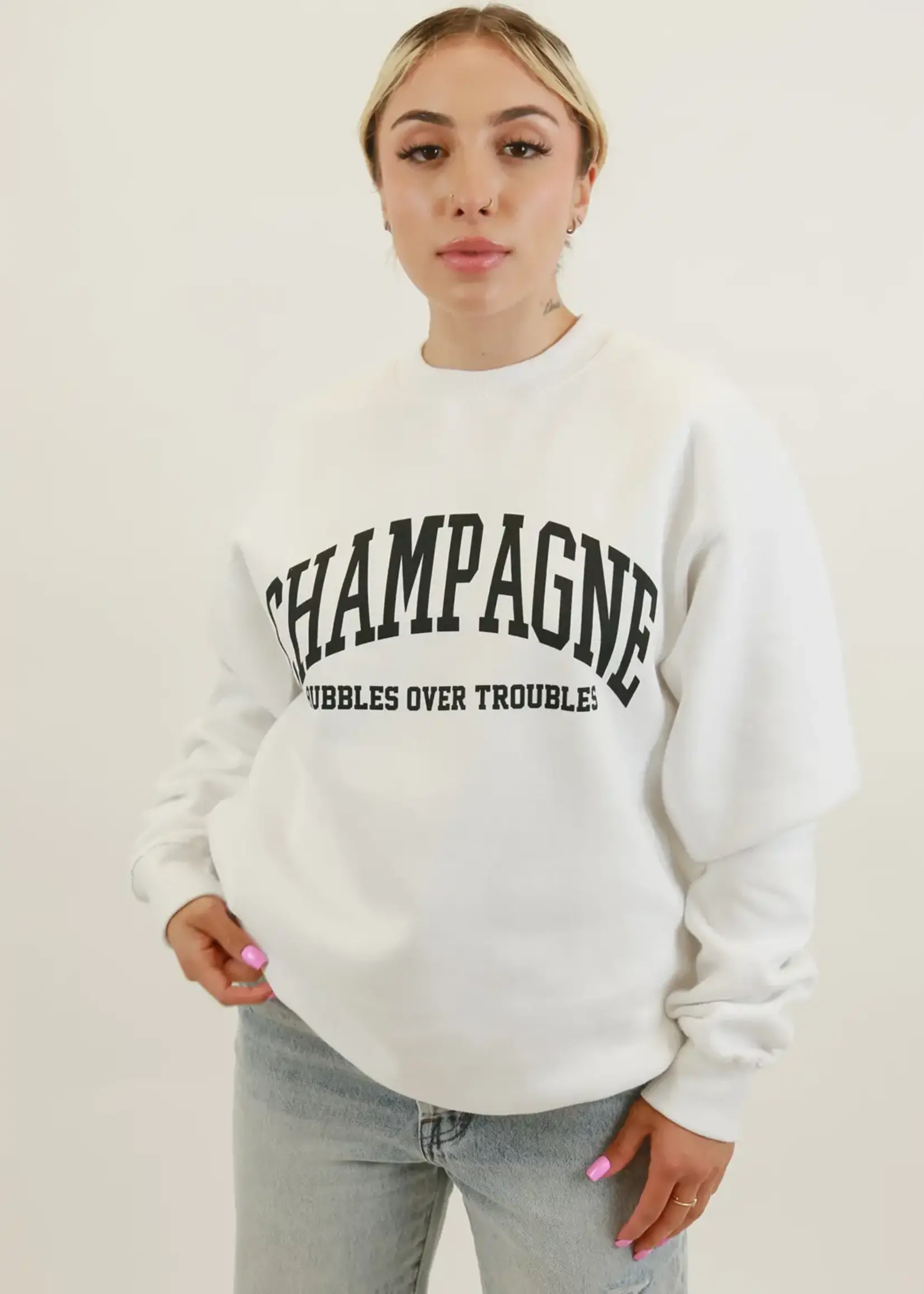Lulusimanstudio Champagne Bubbles Over Troubles Sweatshirt