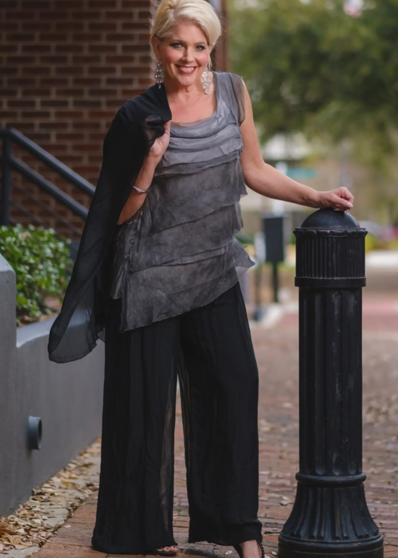 TINA Stephens Mercedes Foldover Silk Pant