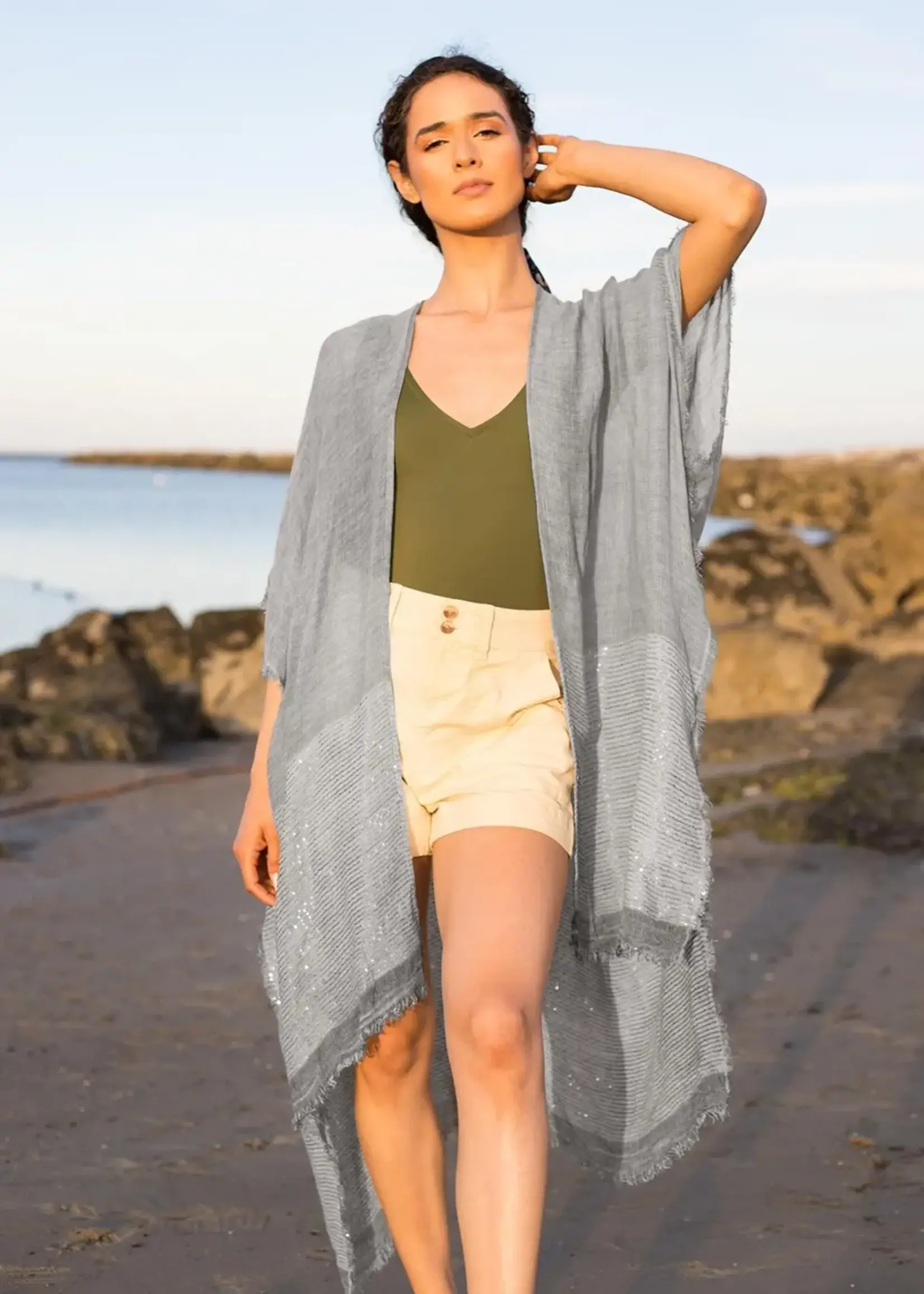 SAACHI Lenox Eyelash Fringes Shimmering Kimono