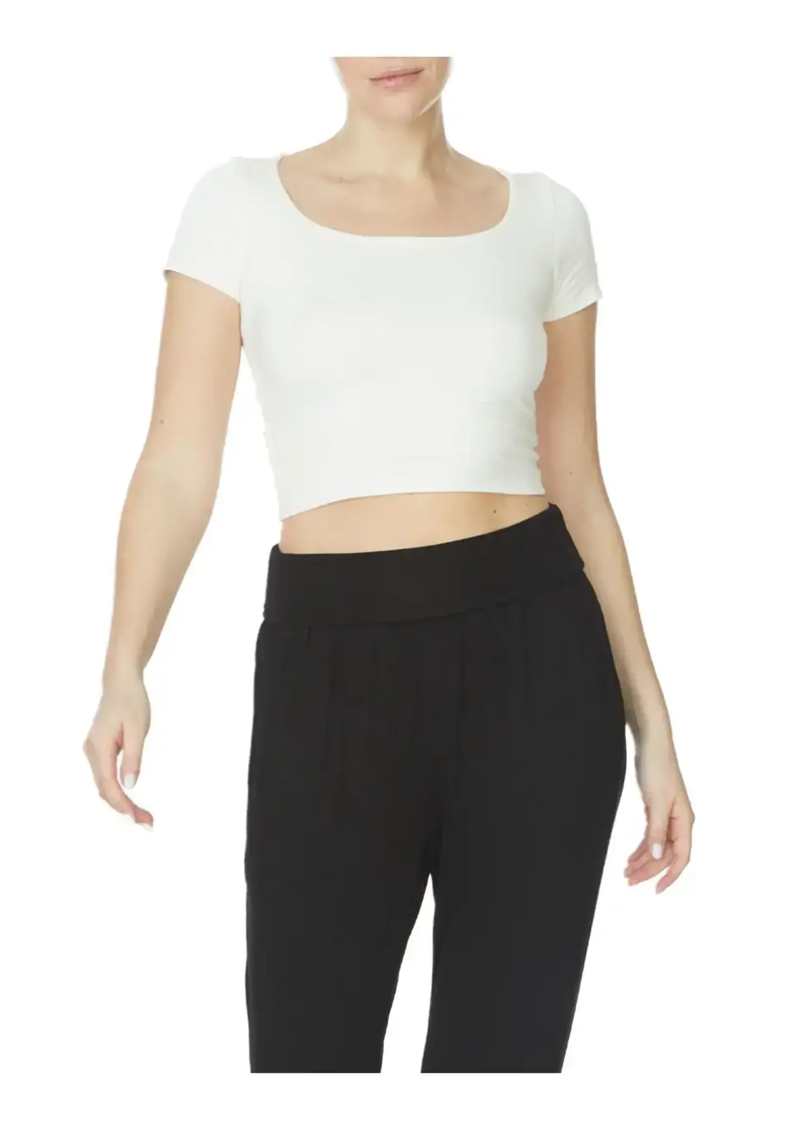 Bamboo Double Layered Crop Cap Sleeve Ivory