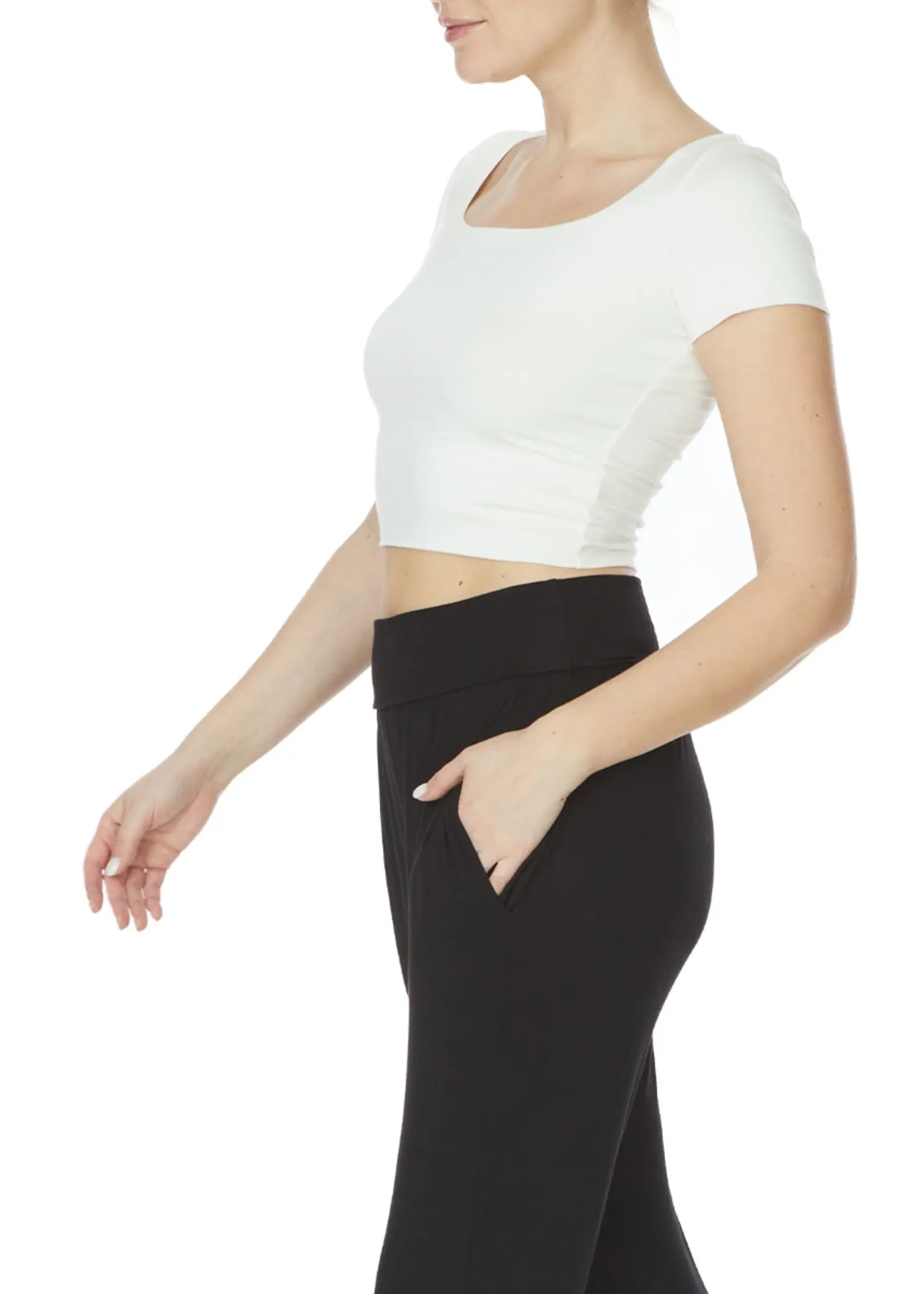 Bamboo Double Layered Crop Cap Sleeve Ivory