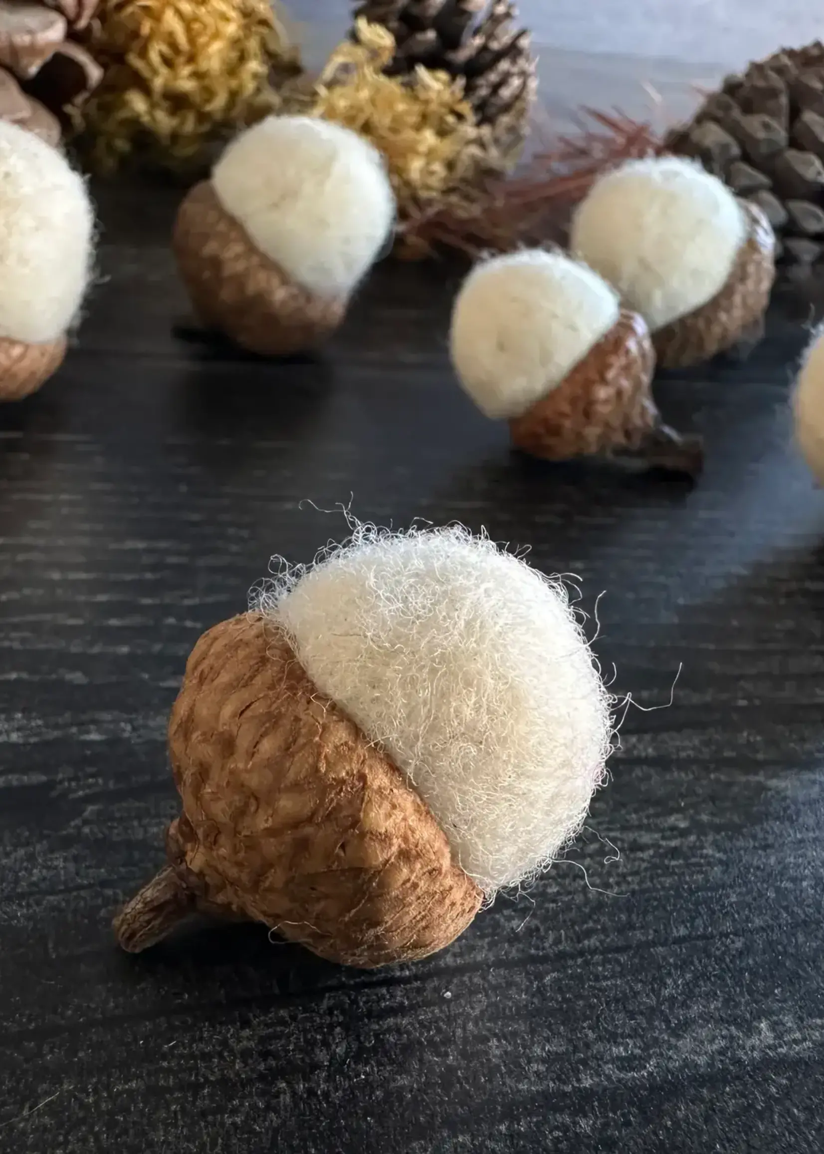 House of Moss Felted Acorn Snowberry White
