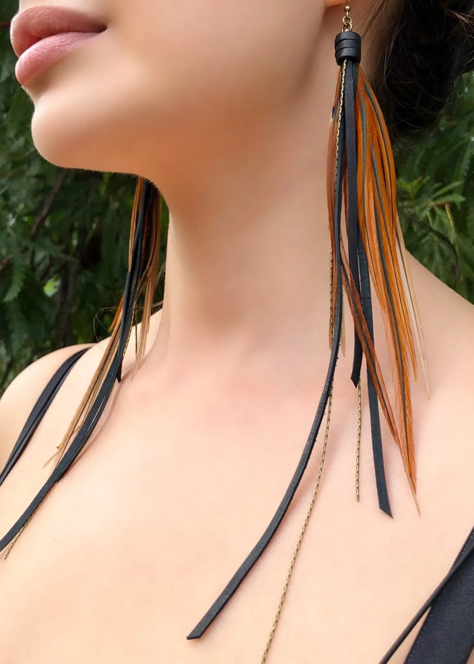 ASTALI Pirate Feather Earrings Fawn and Black