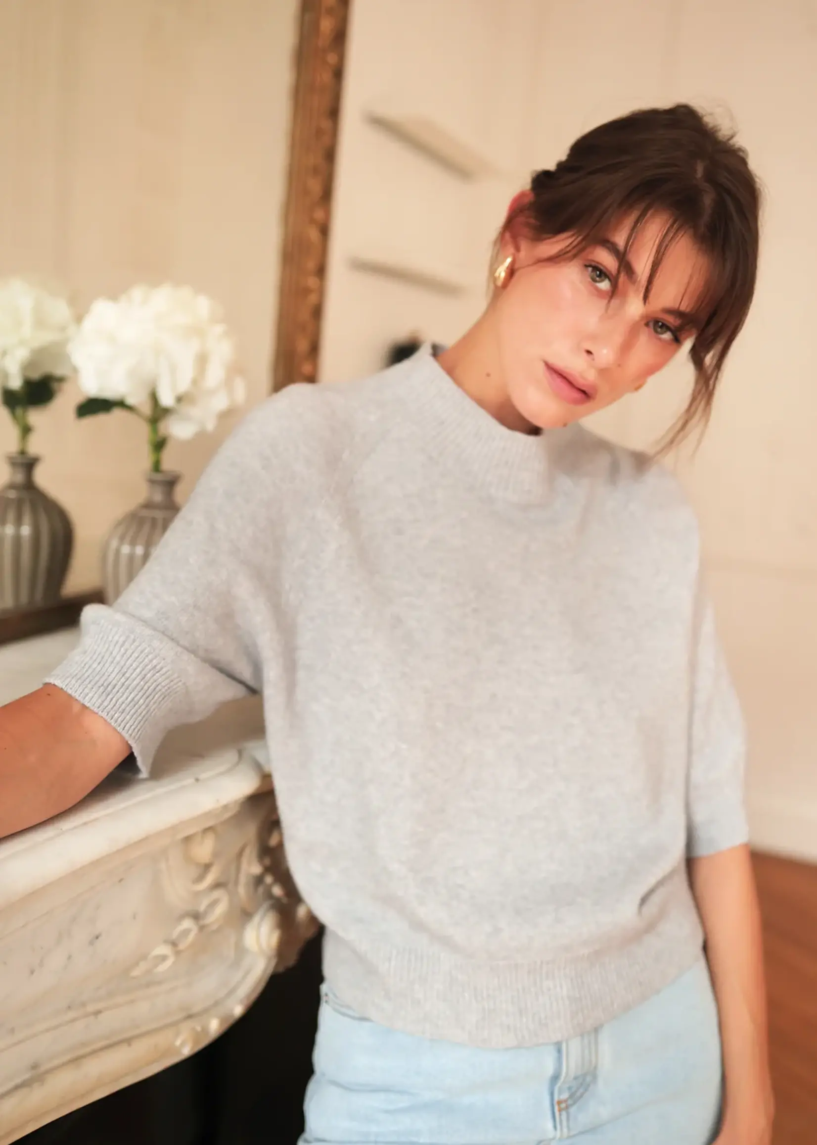 Laura Laval Paris Maud Mock Neck Sweater Grey
