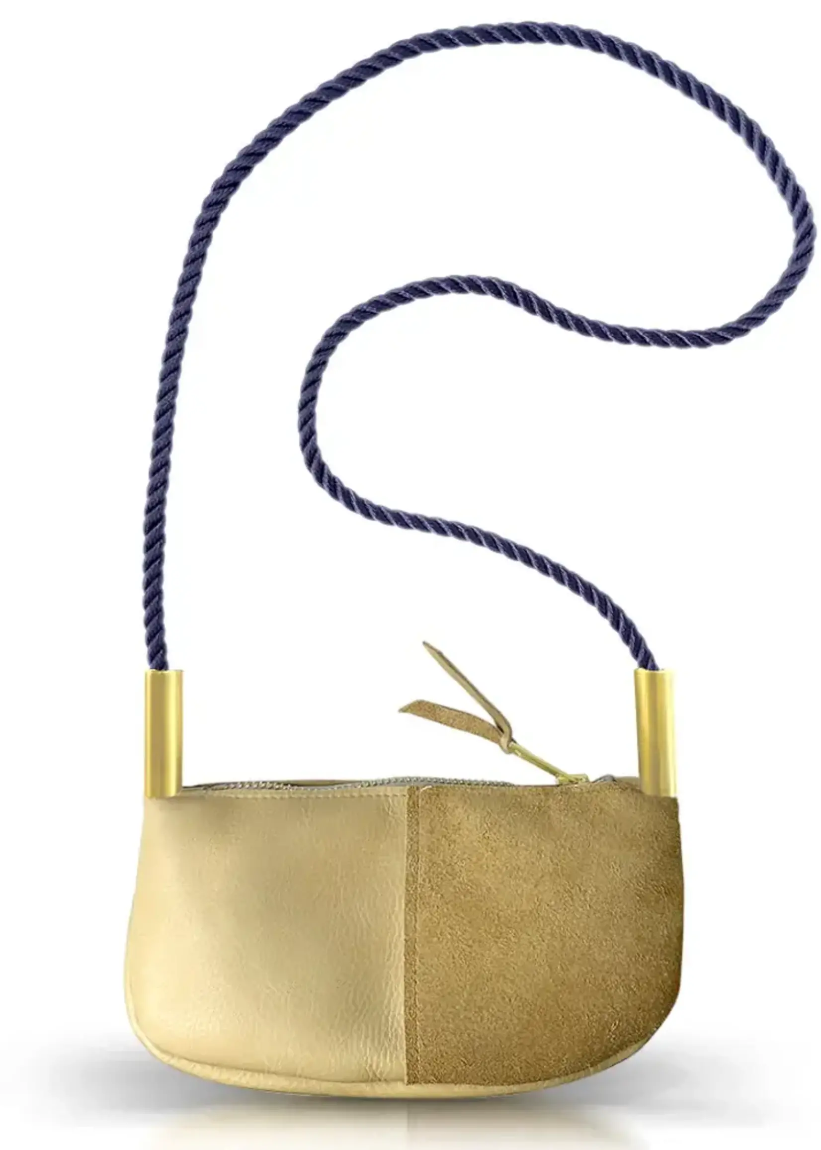 Wildwood Oyster Co. Zip Crossbody in Sand Leather w/New England Navy Rope