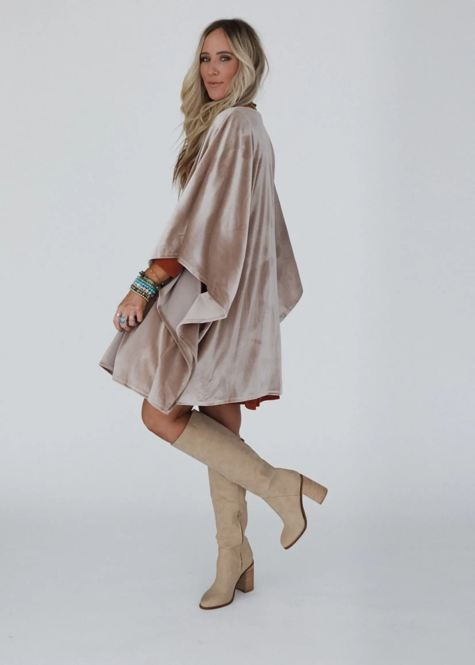 Three Birds Nest Savoy Velvet Kimono Taupe