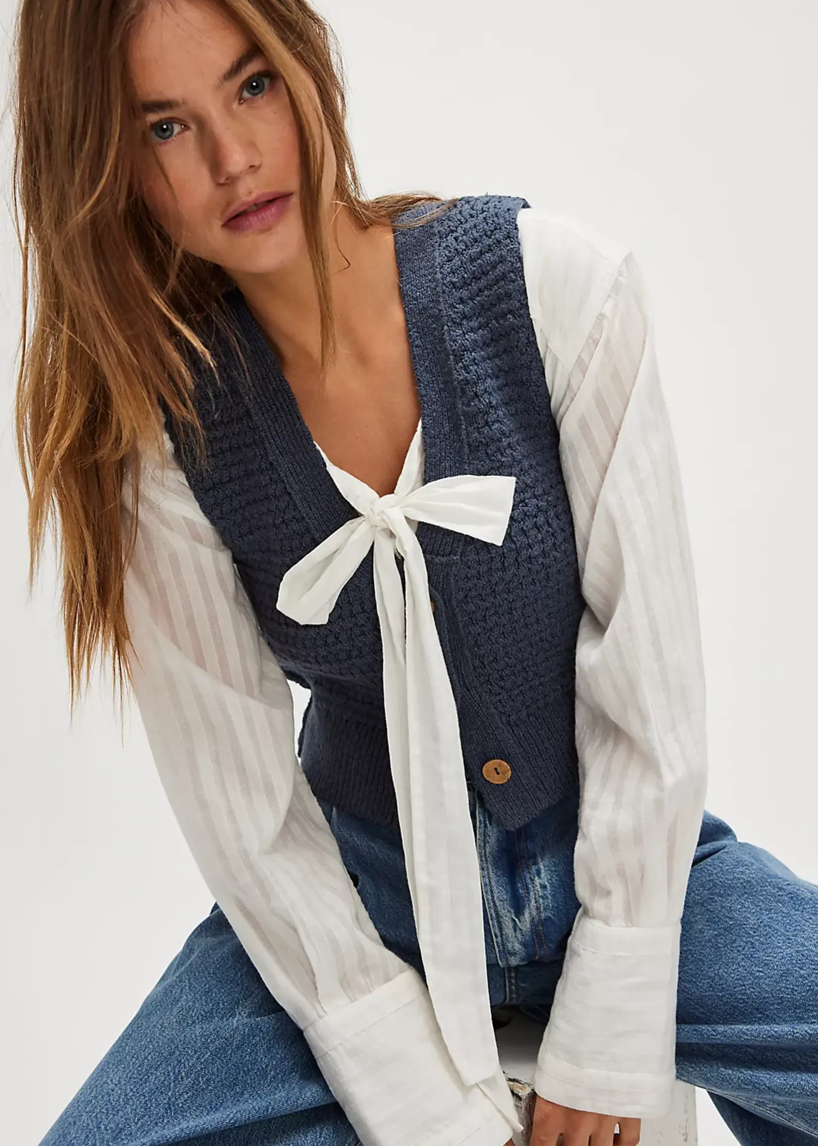 Free People Ava Vest Vintage Indigo