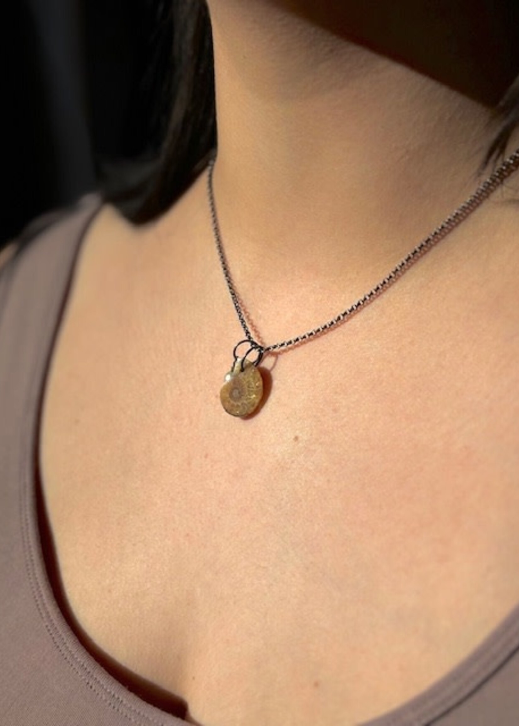 Jackie Haines Jewelry Ammonite, akoya salt water pearl