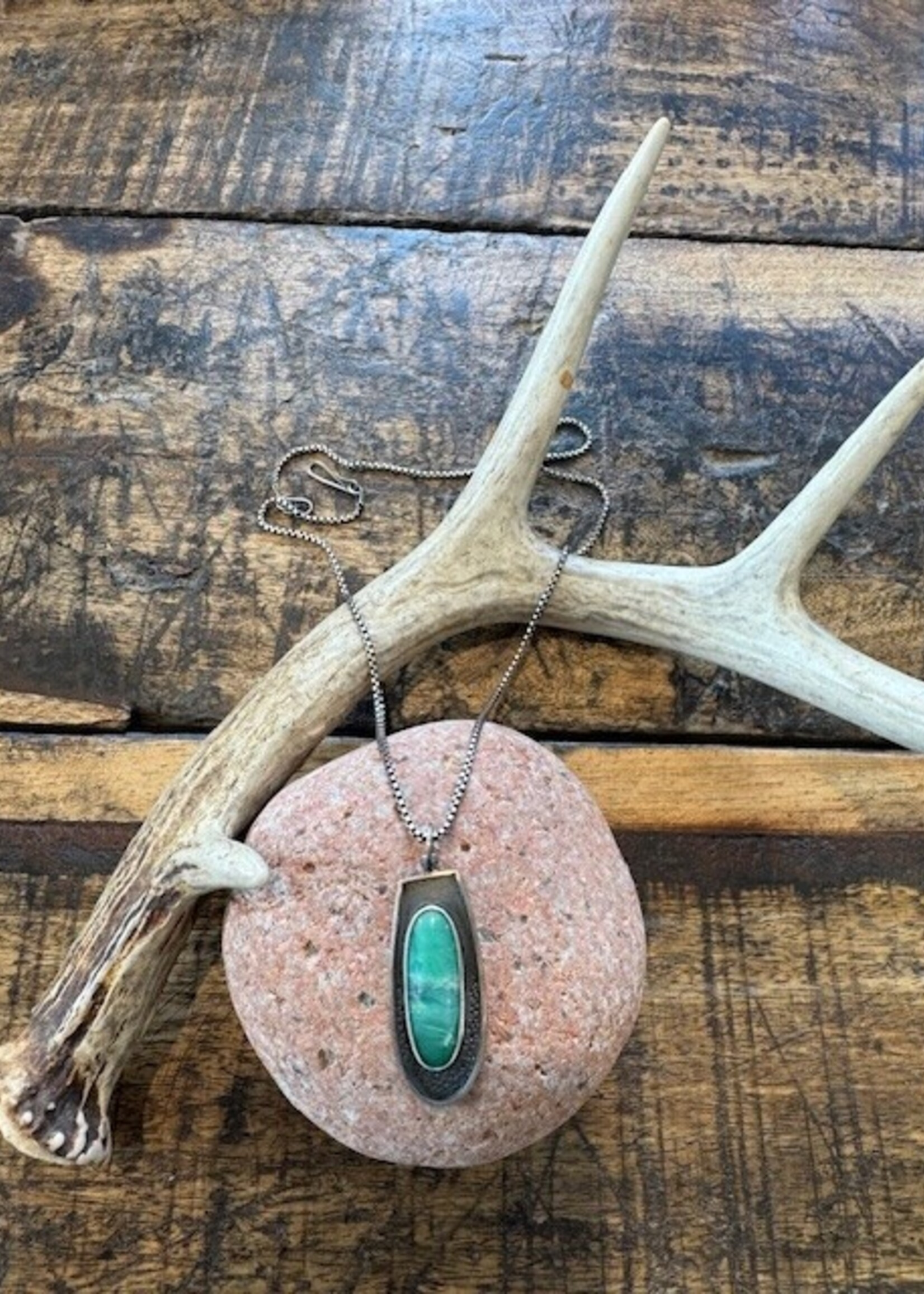 Jackie Haines Jewelry Blue opal wood necklace, 21"