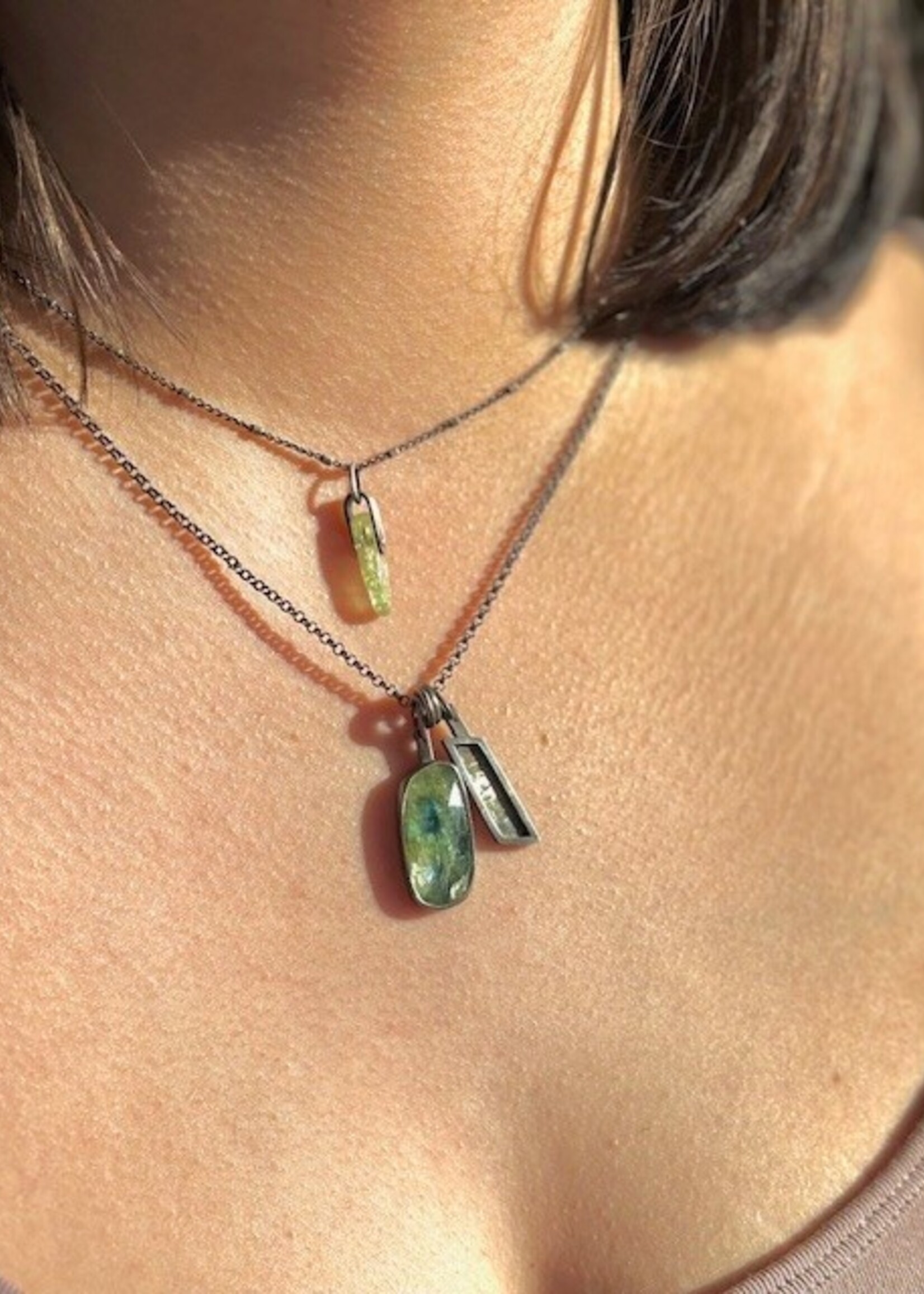 Jackie Haines Jewelry Blue-Green kyanite charm necklace, 18"