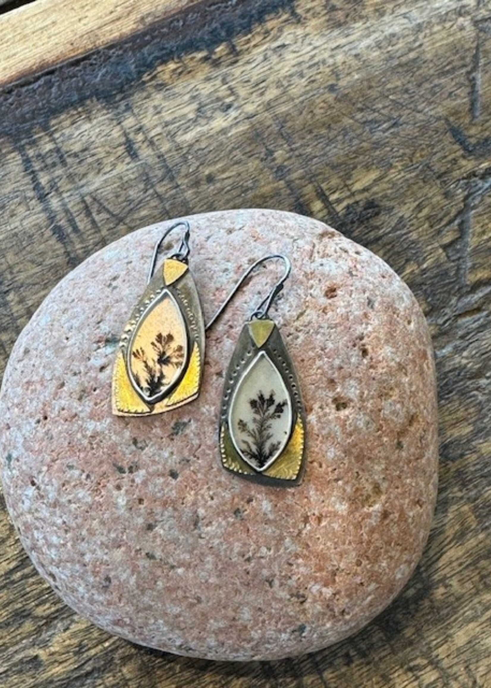 Jackie Haines Jewelry Dendritic Agate Marquis, 18k Gold Bimetal