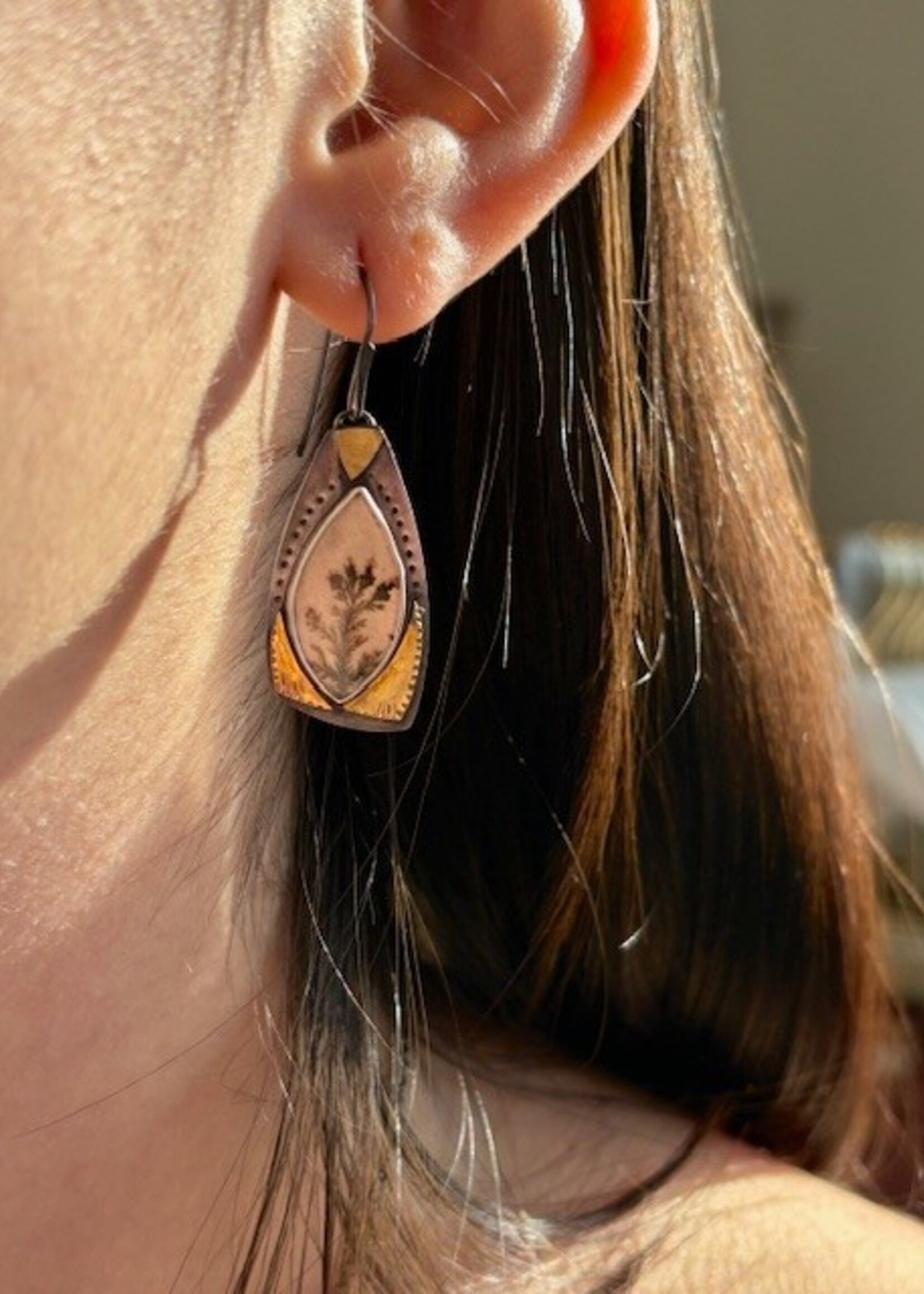 Jackie Haines Jewelry Dendritic Agate Marquis, 18k Gold Bimetal