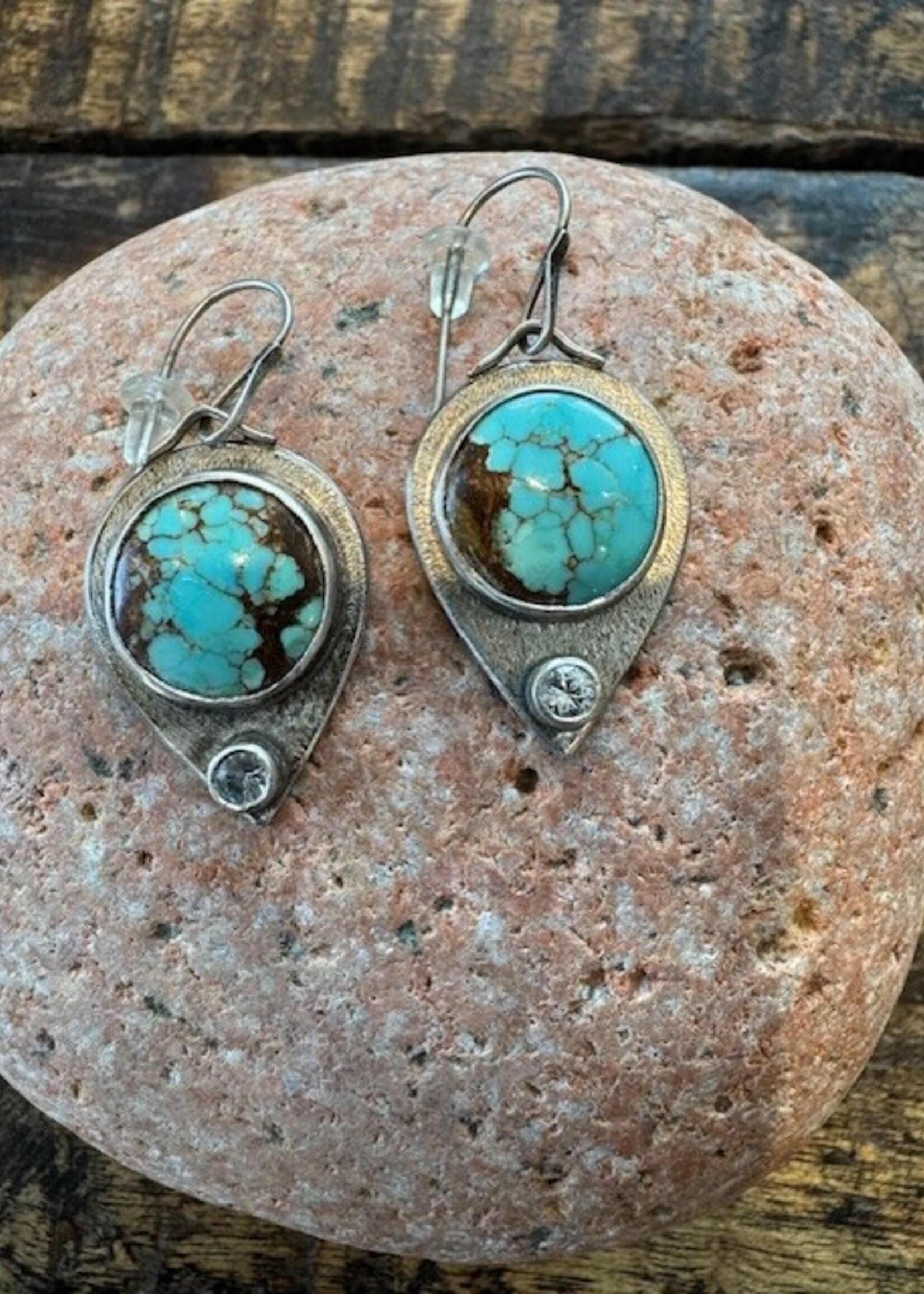 Jackie Haines Jewelry Number 8 Mine turquoise, white sapphire earrings