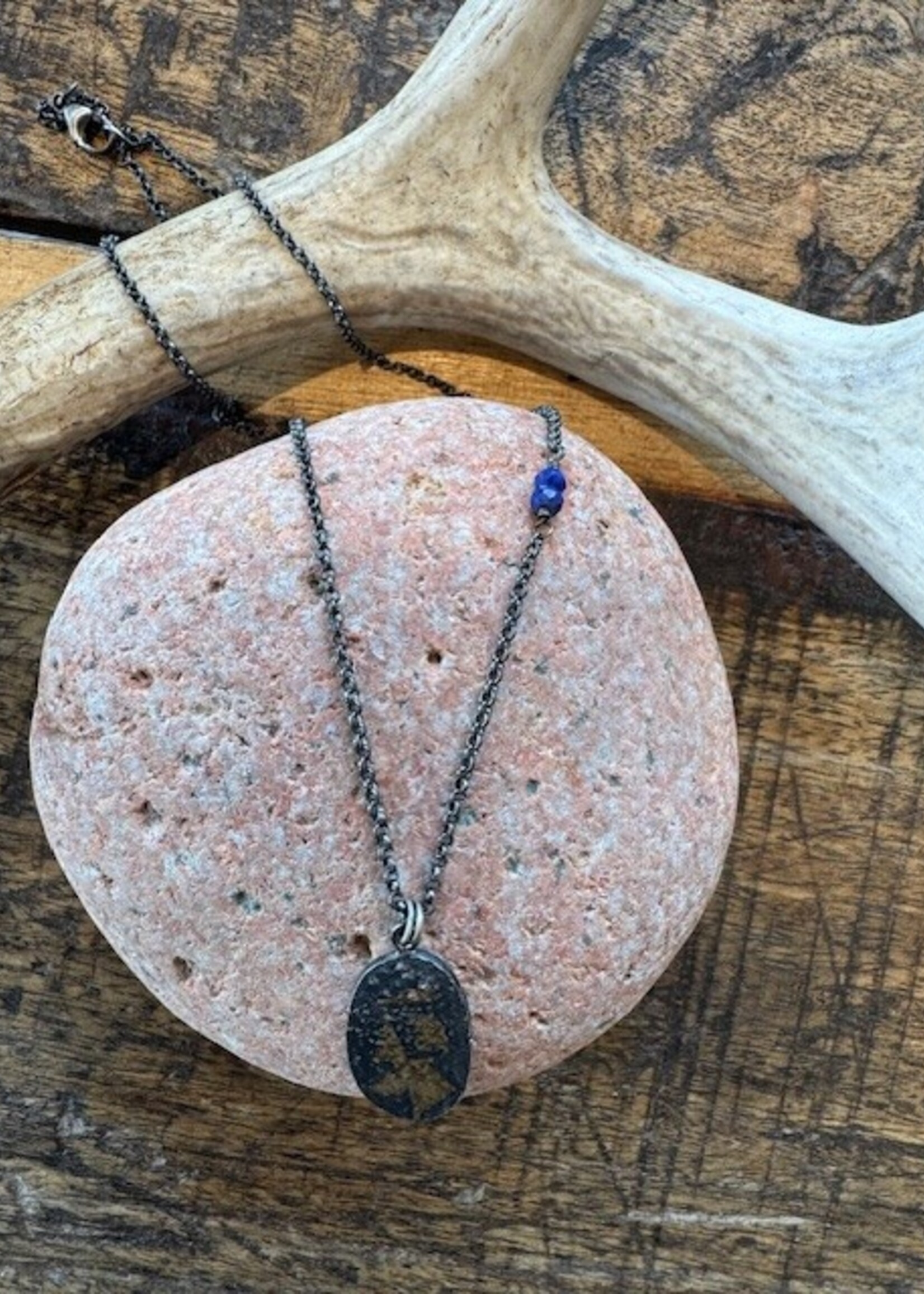 Jackie Haines Jewelry Reticulated oval, lapis beads