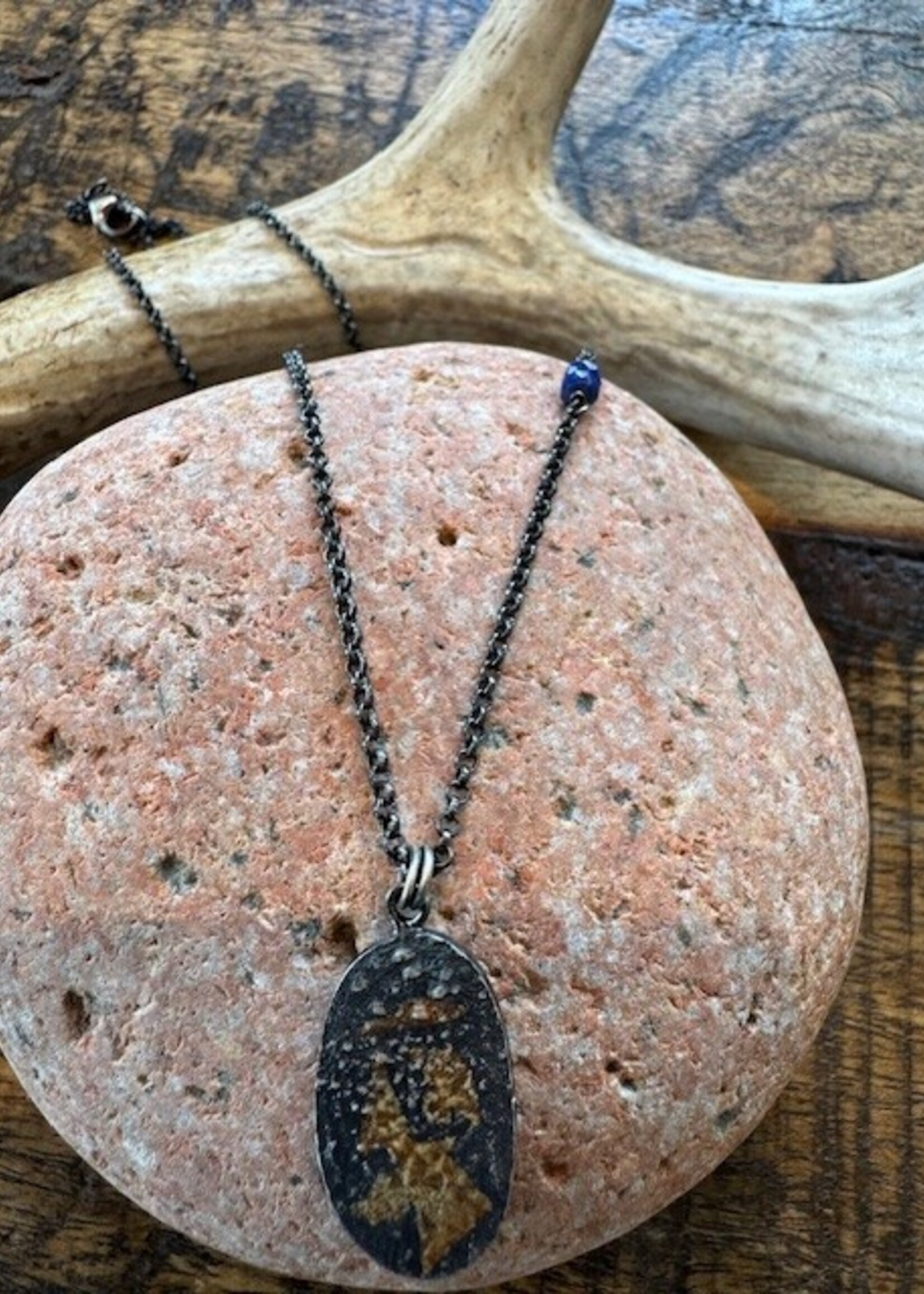 Jackie Haines Jewelry Reticulated oval, lapis beads