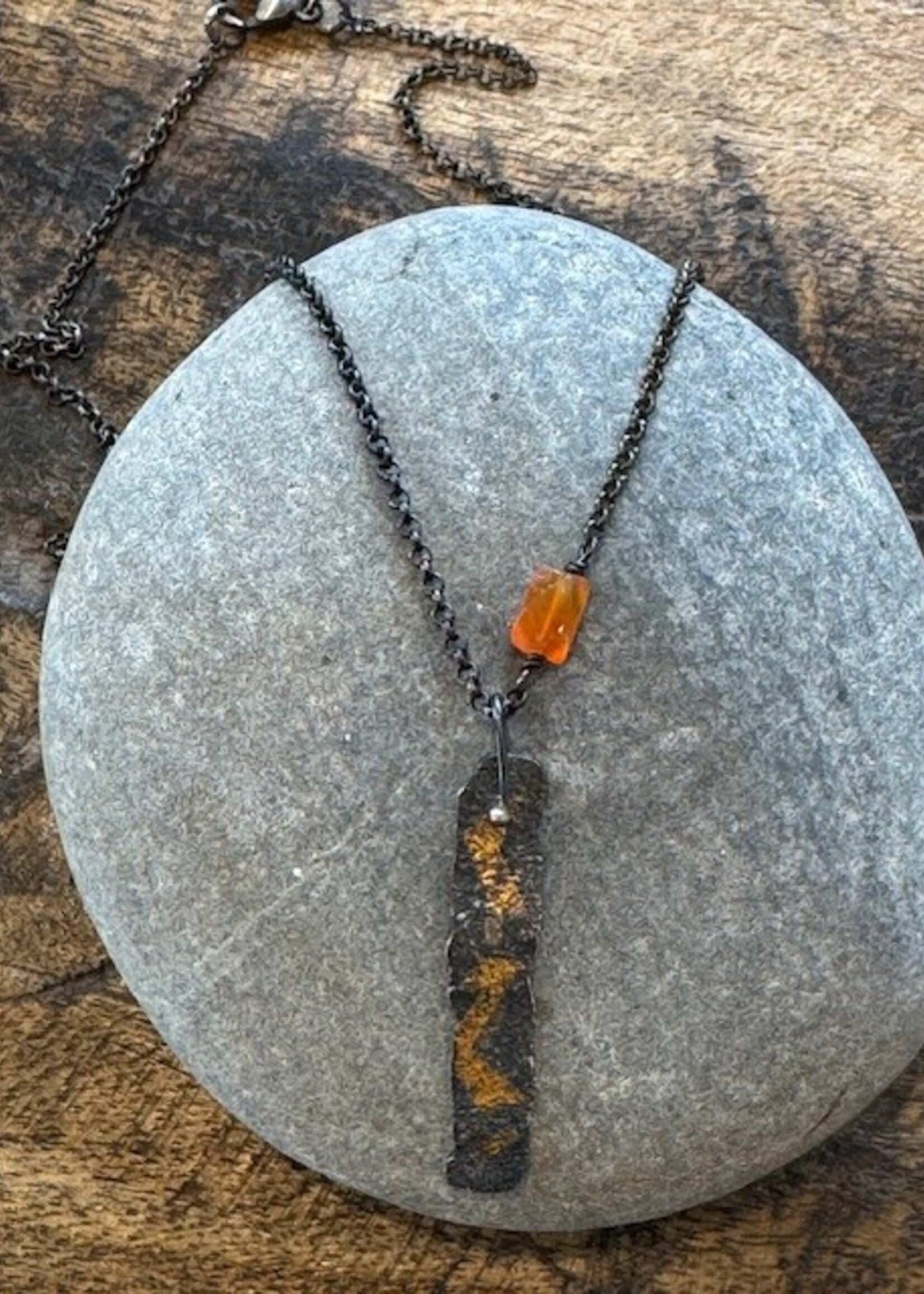 Jackie Haines Jewelry Reticulated rectangle, carnelian bead