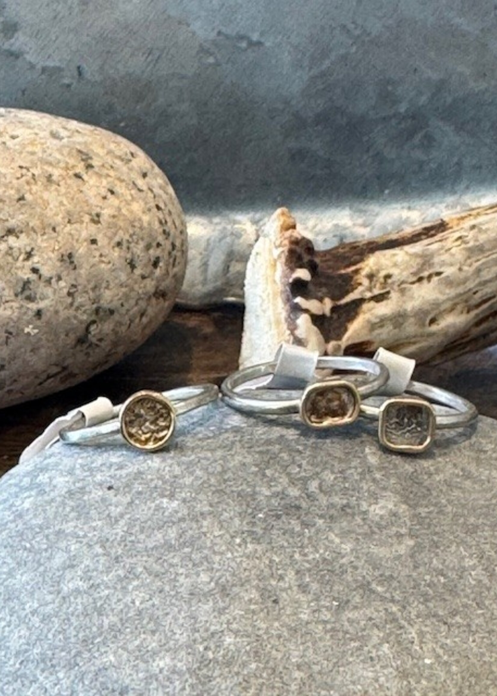 Jackie Haines Jewelry Reticulated Stacking Rings w/18k Halo