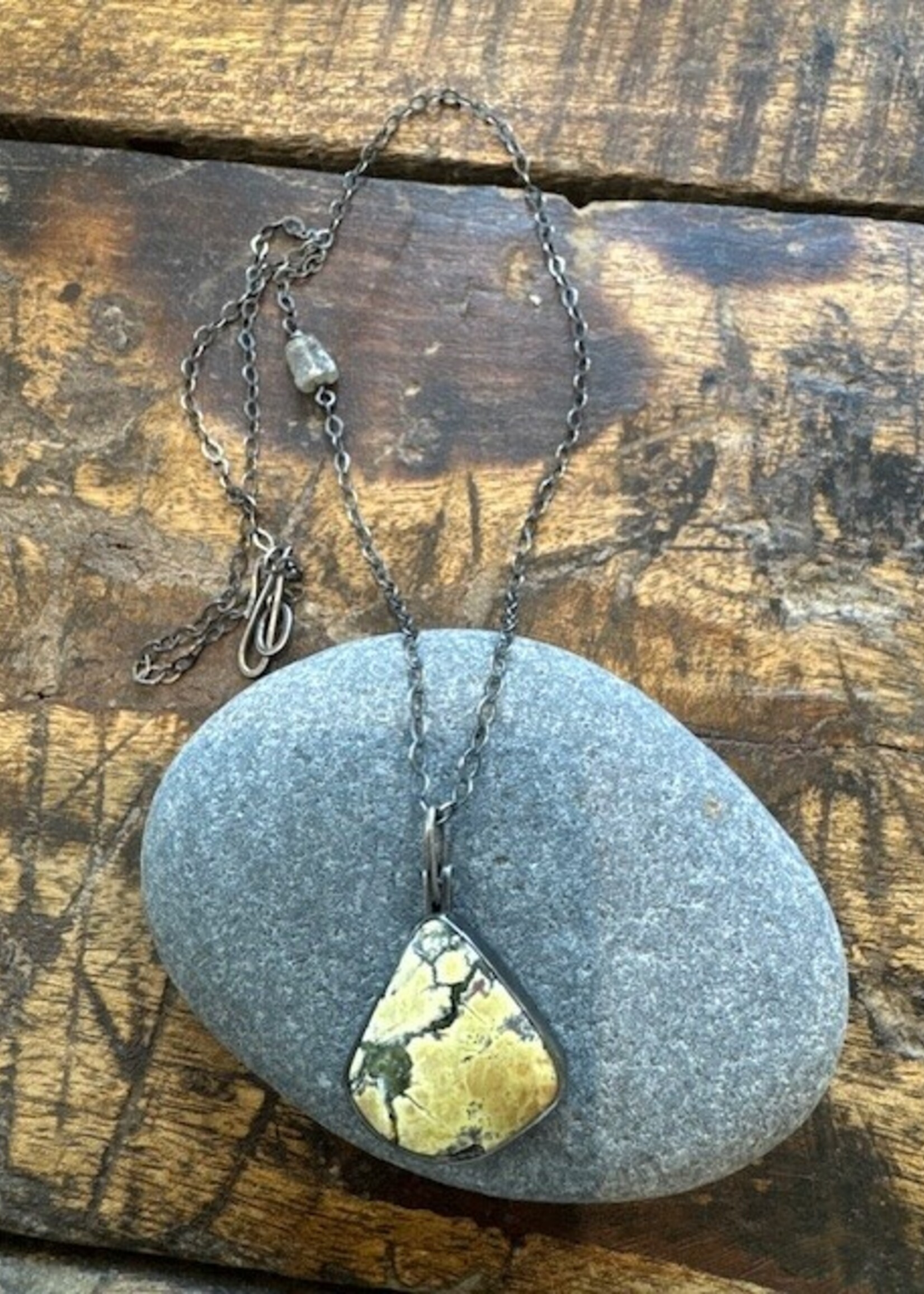 Jackie Haines Jewelry Serpentine, rough labradorite bead, 22" chain