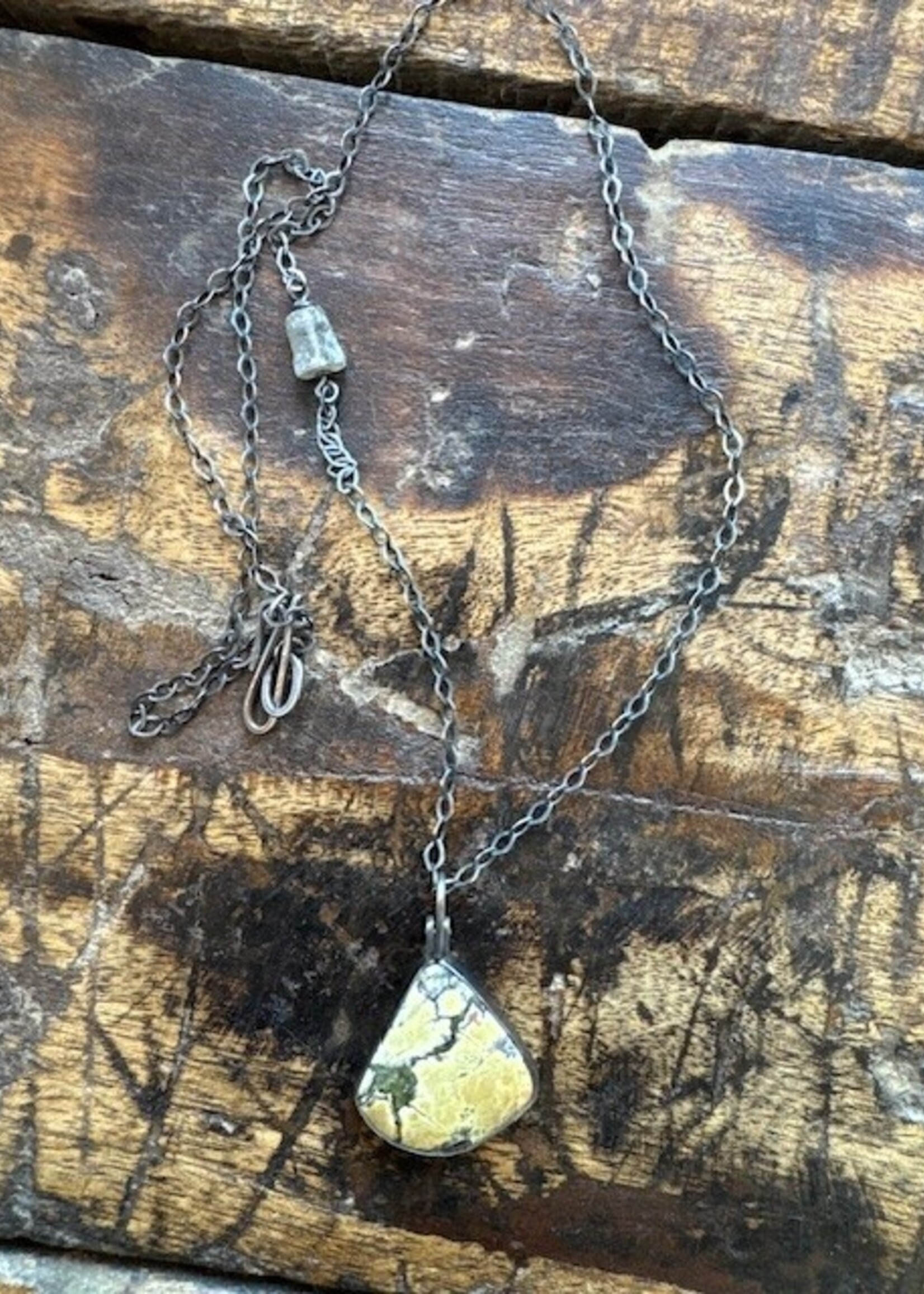 Jackie Haines Jewelry Serpentine, rough labradorite bead, 22" chain