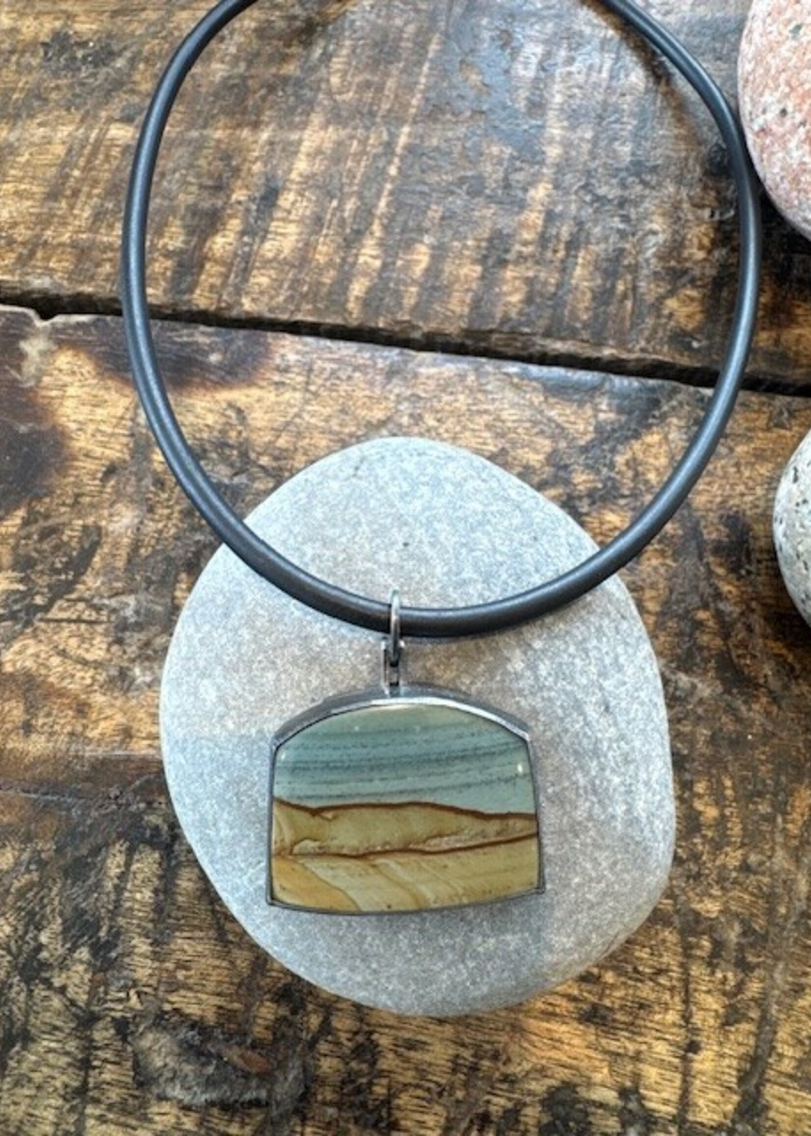 Jackie Haines Jewelry Succor creek landscape jasper necklace, rubber cord