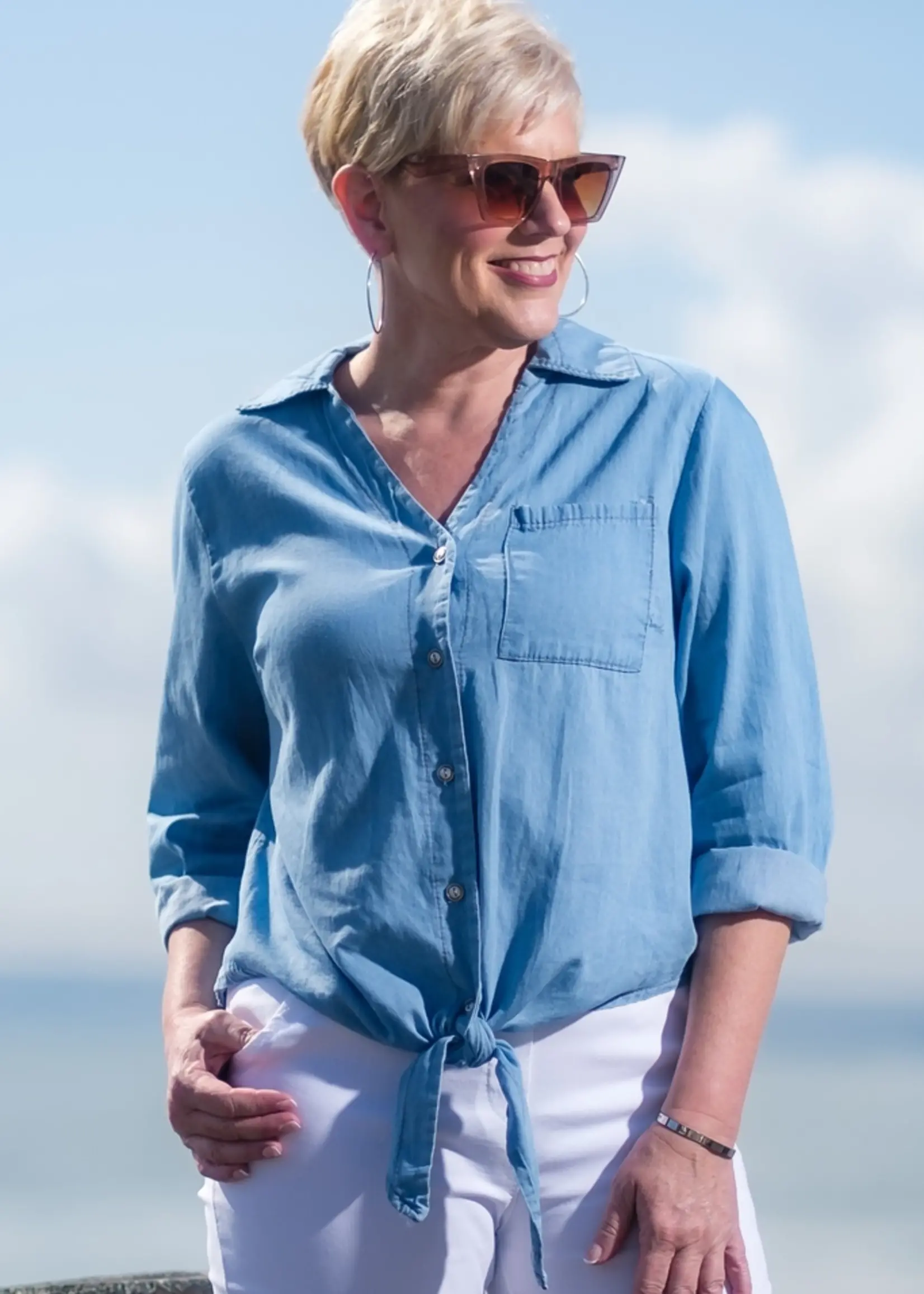 TINA Stephens Alejandra Tie Front Linen Top
