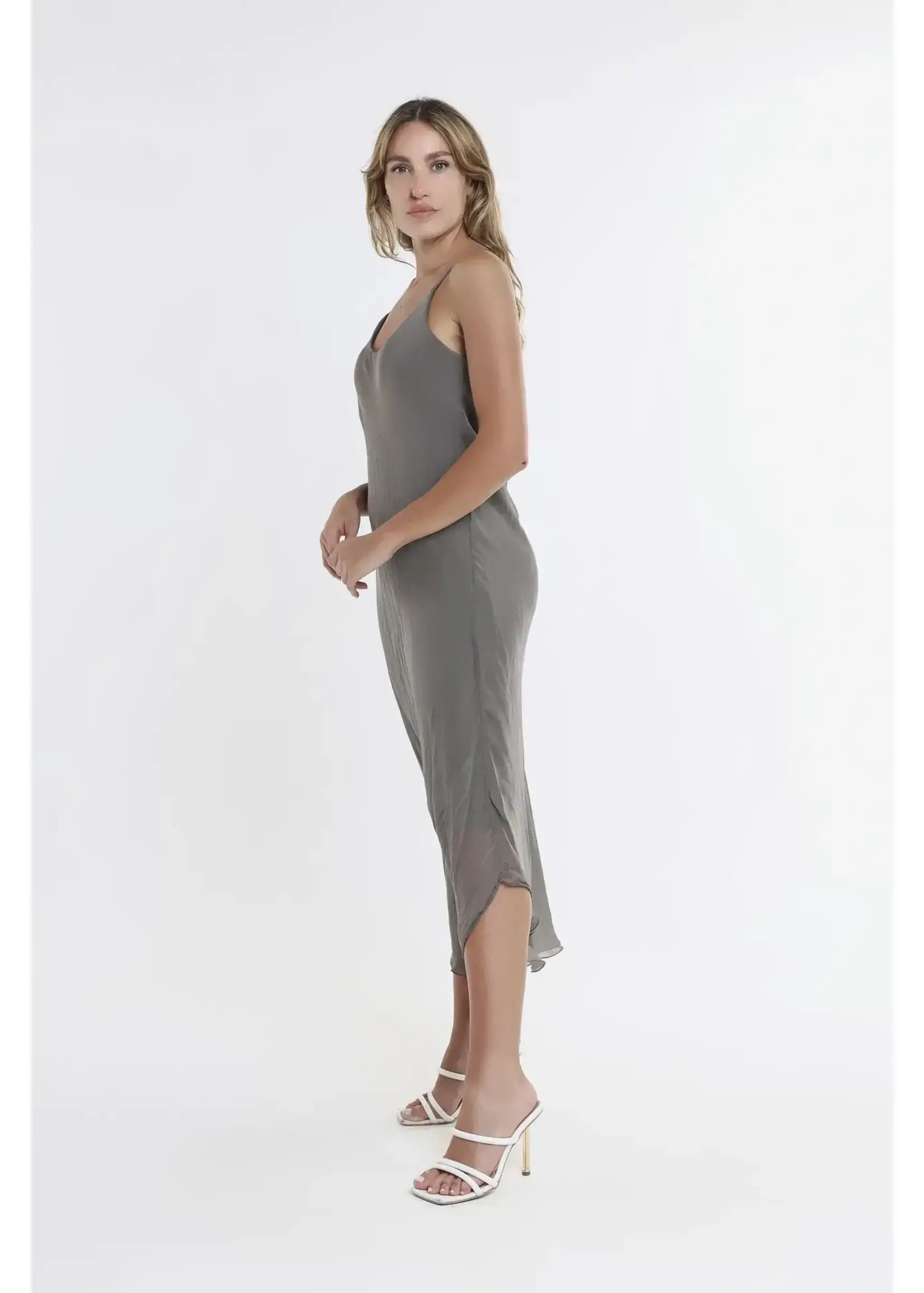 TINA Stephens Rachel Silk Midi Dress Dark Taupe