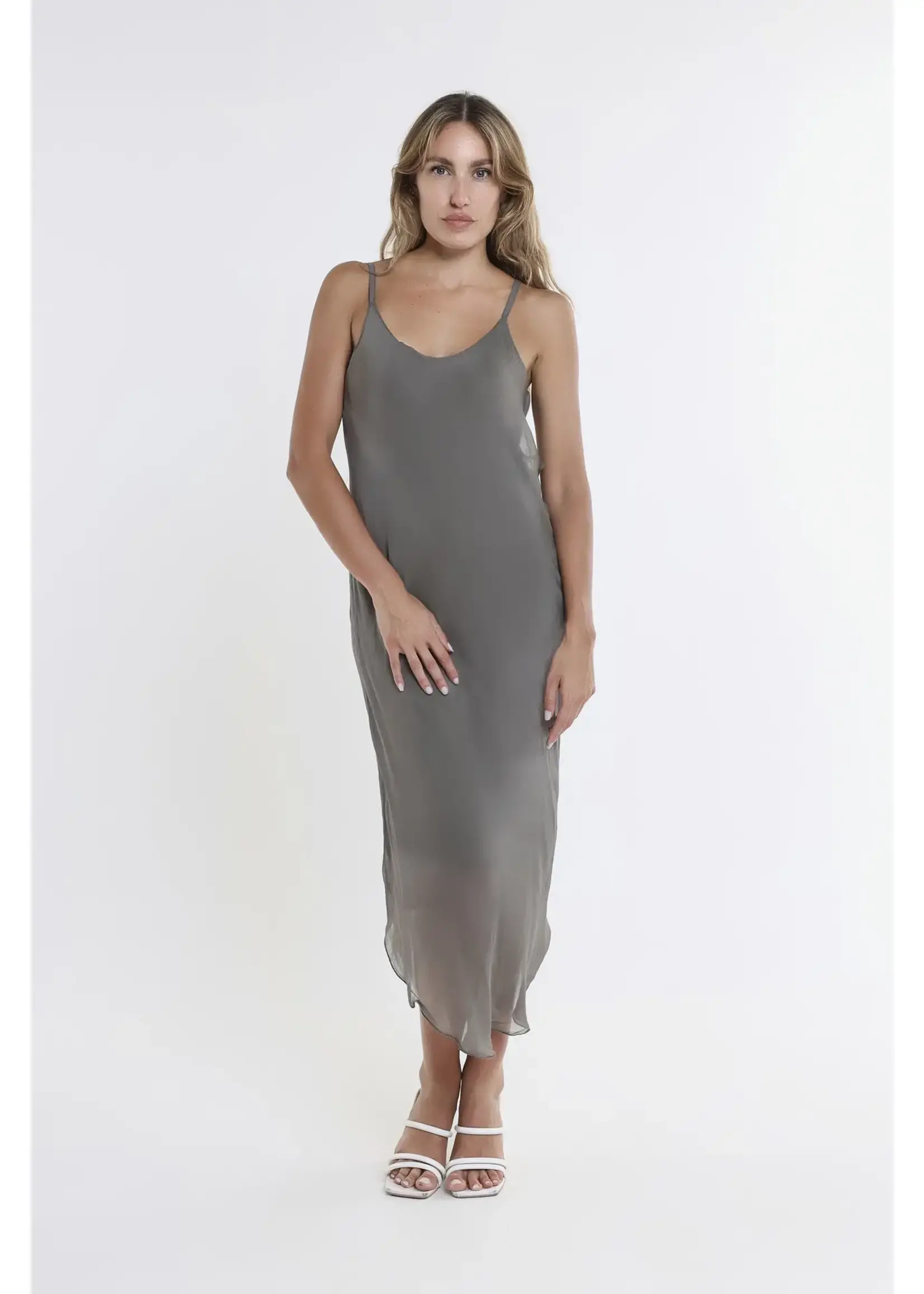 TINA Stephens Rachel Silk Midi Dress Dark Taupe