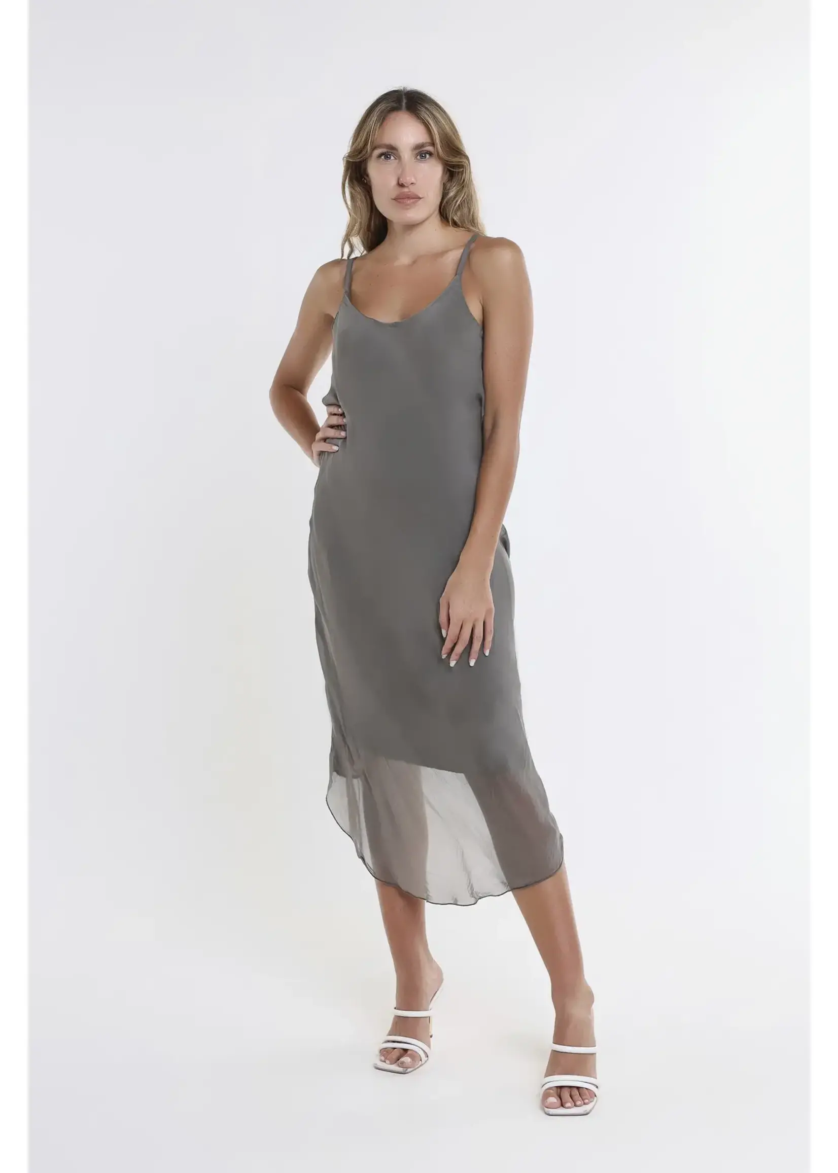 TINA Stephens Rachel Silk Midi Dress Dark Taupe