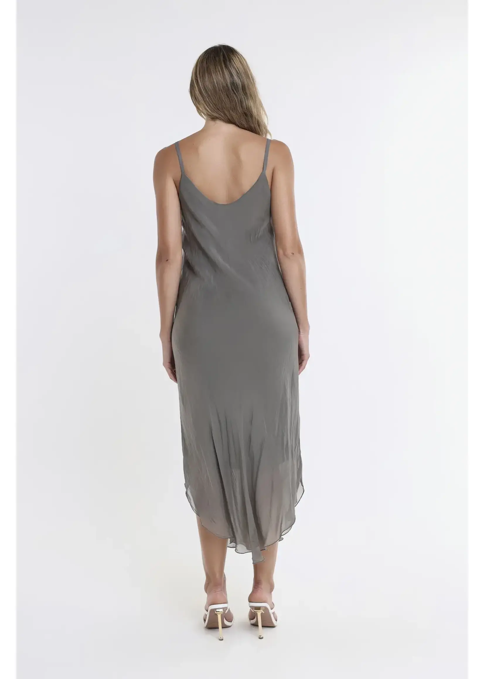 TINA Stephens Rachel Silk Midi Dress Dark Taupe