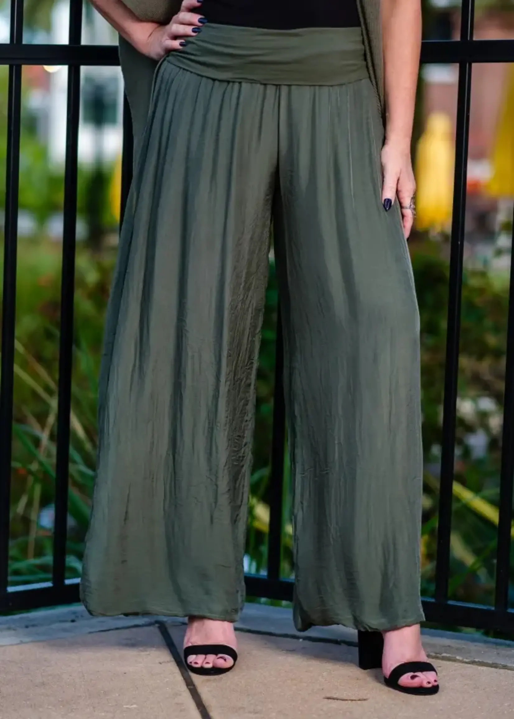 TINA Stephens Mercedes Foldover Silk Pant