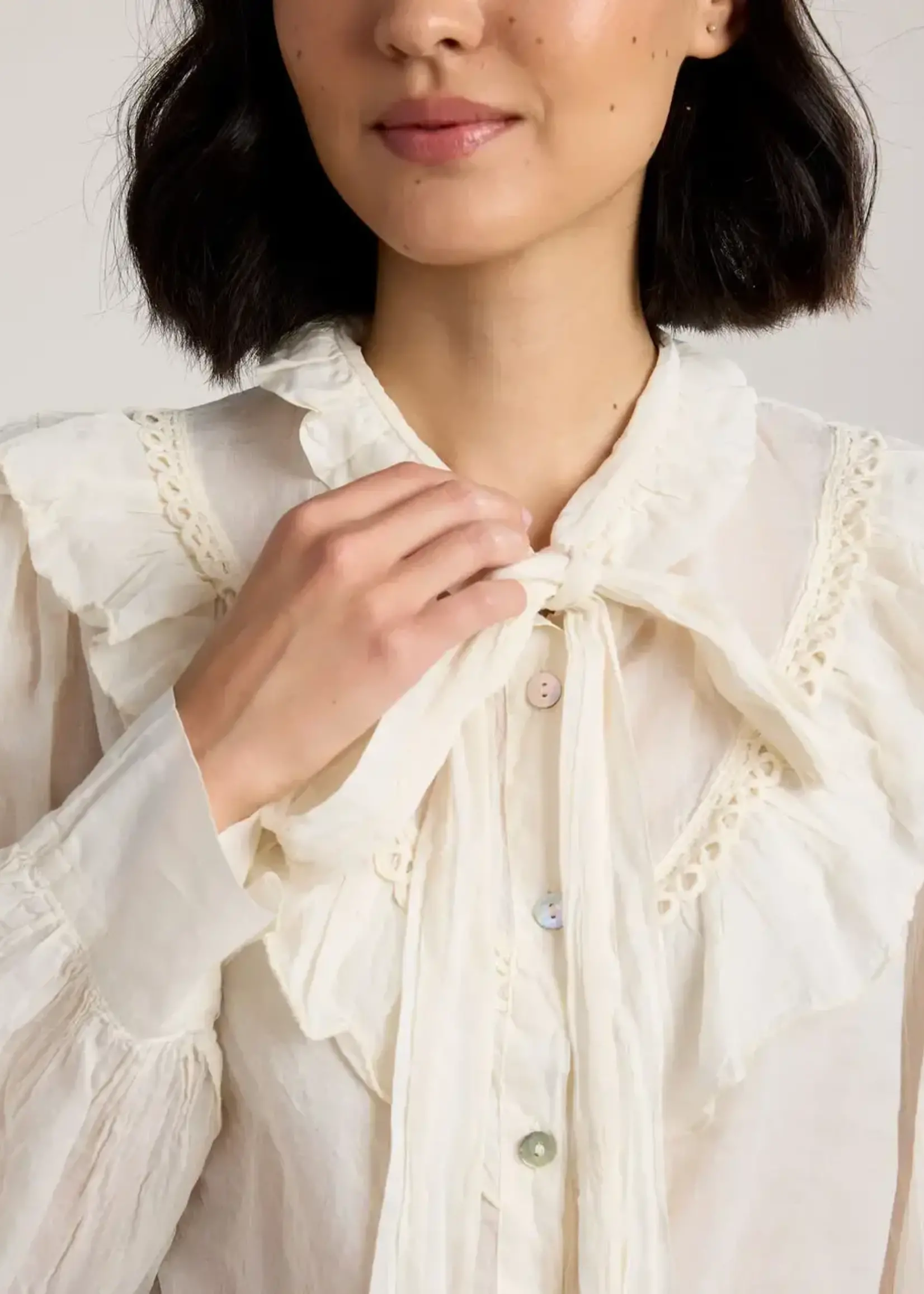 CobbleStone Living Gianna Cotton Blouse Ecru