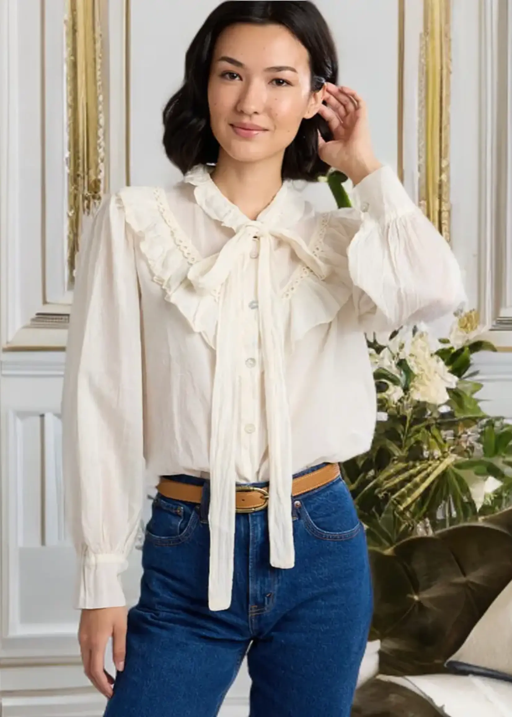 CobbleStone Living Gianna Cotton Blouse Ecru