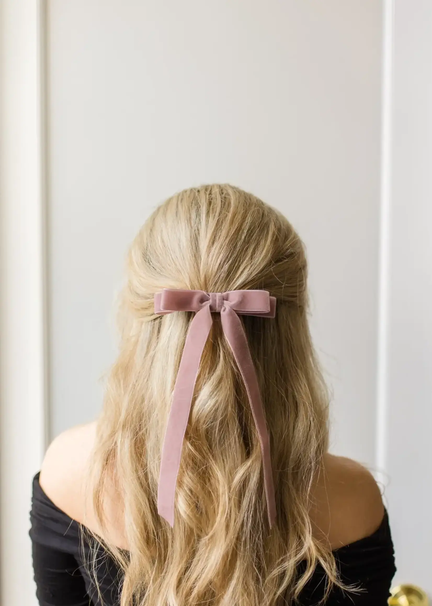 Grace and Grandeur Alice Long Bow Barette Dusty Mauve