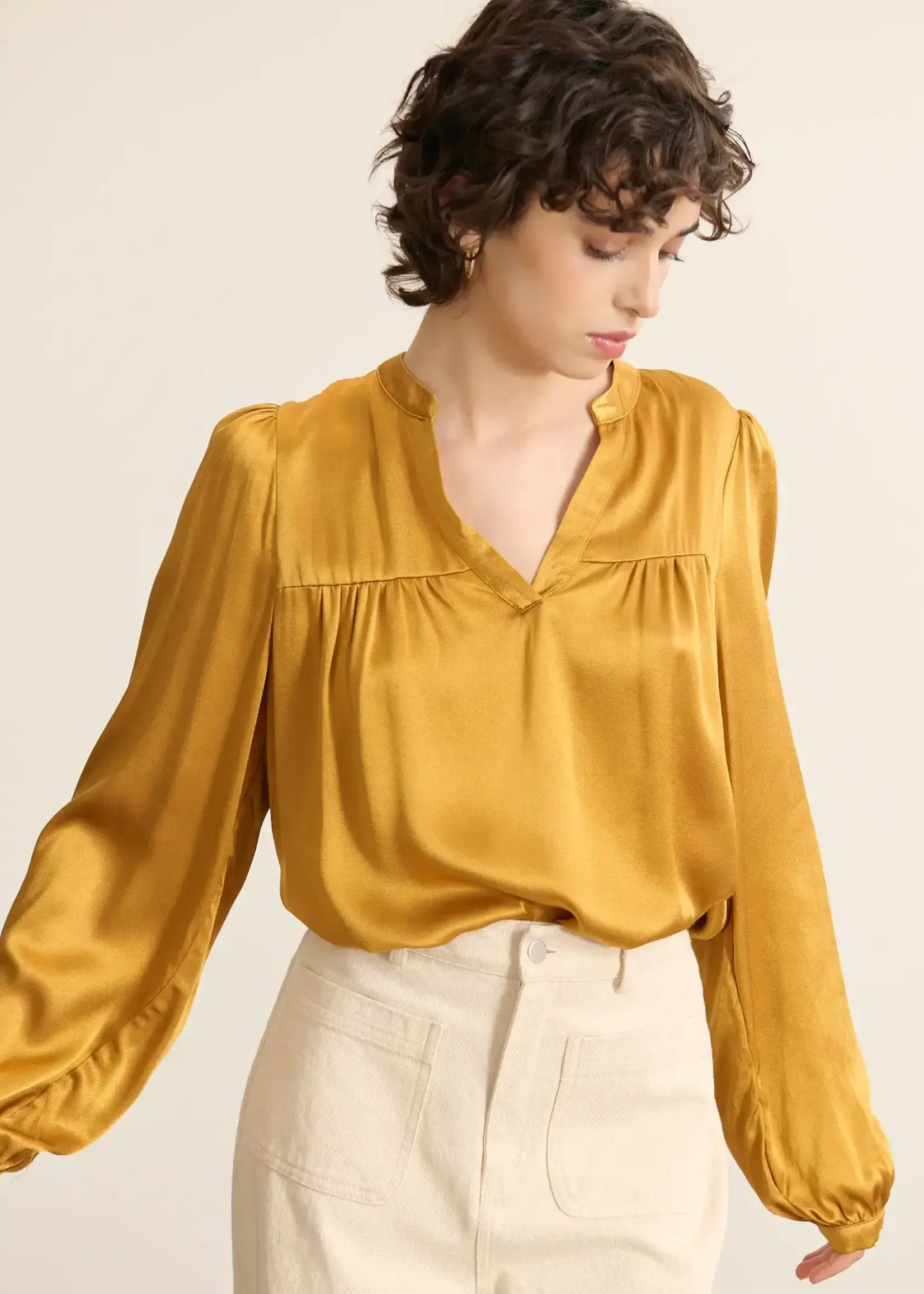 Garance Paris Tempo Satin Blouse Mustard
