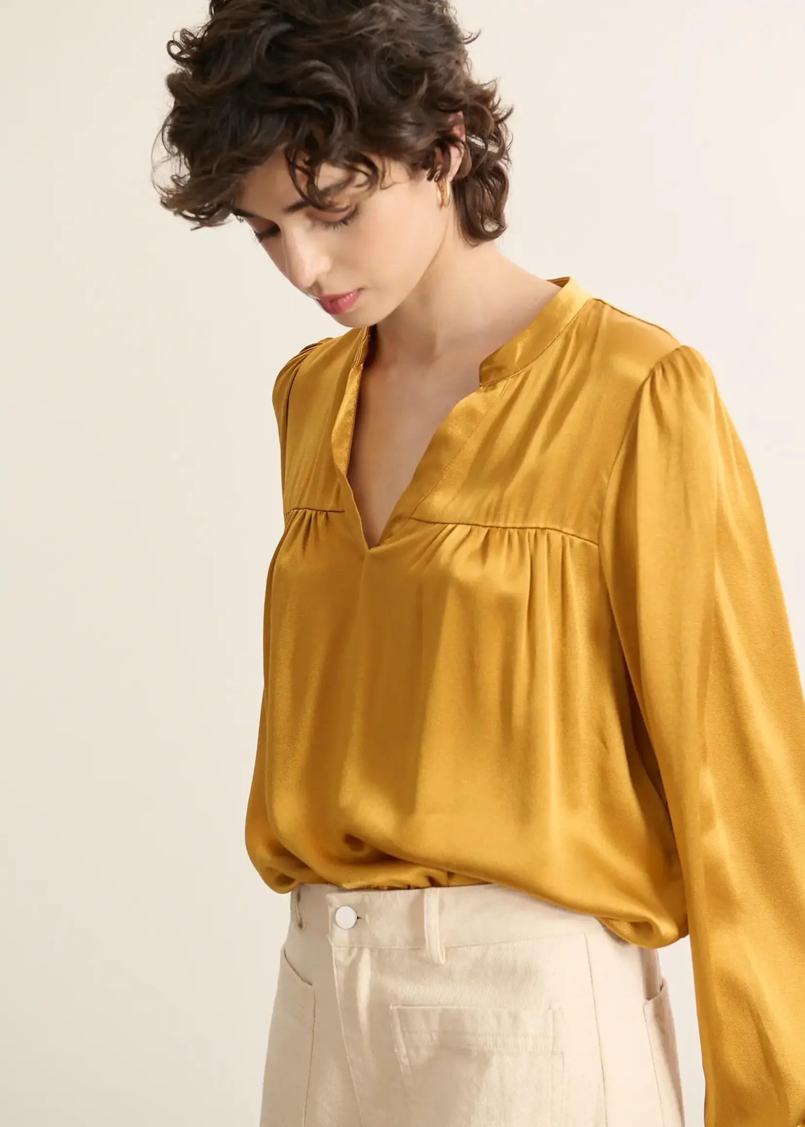 Garance Paris Tempo Satin Blouse Mustard