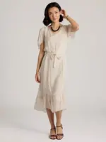 CobbleStone Living Selena Silk Tie Dress Ecru