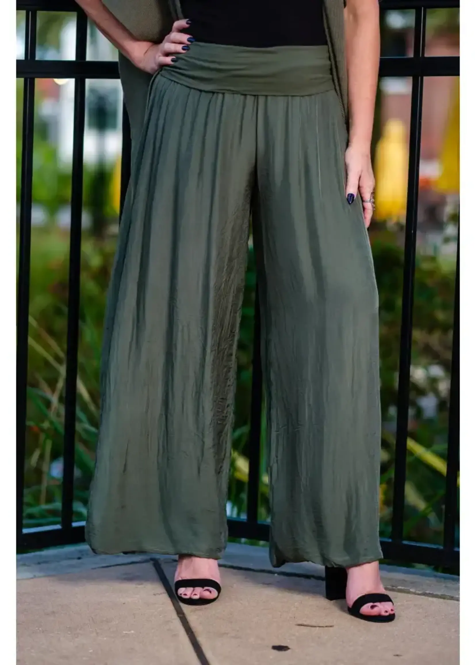 TINA Stephens Mercedes Foldover Silk Pant