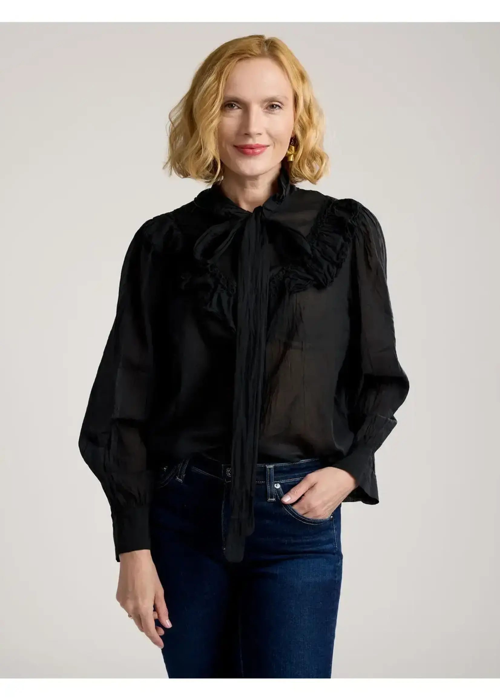 CobbleStone Living Gianna Cotton Blouse Black
